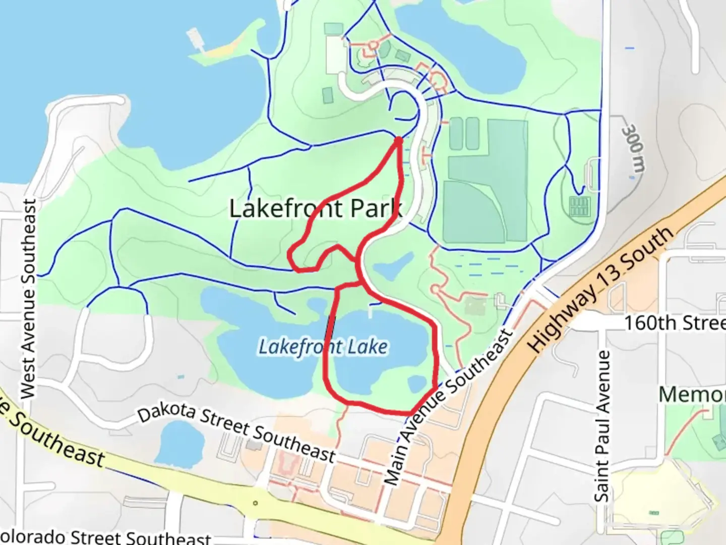 An image depicting the trail Lakefront Park Loop and its surrounding area.