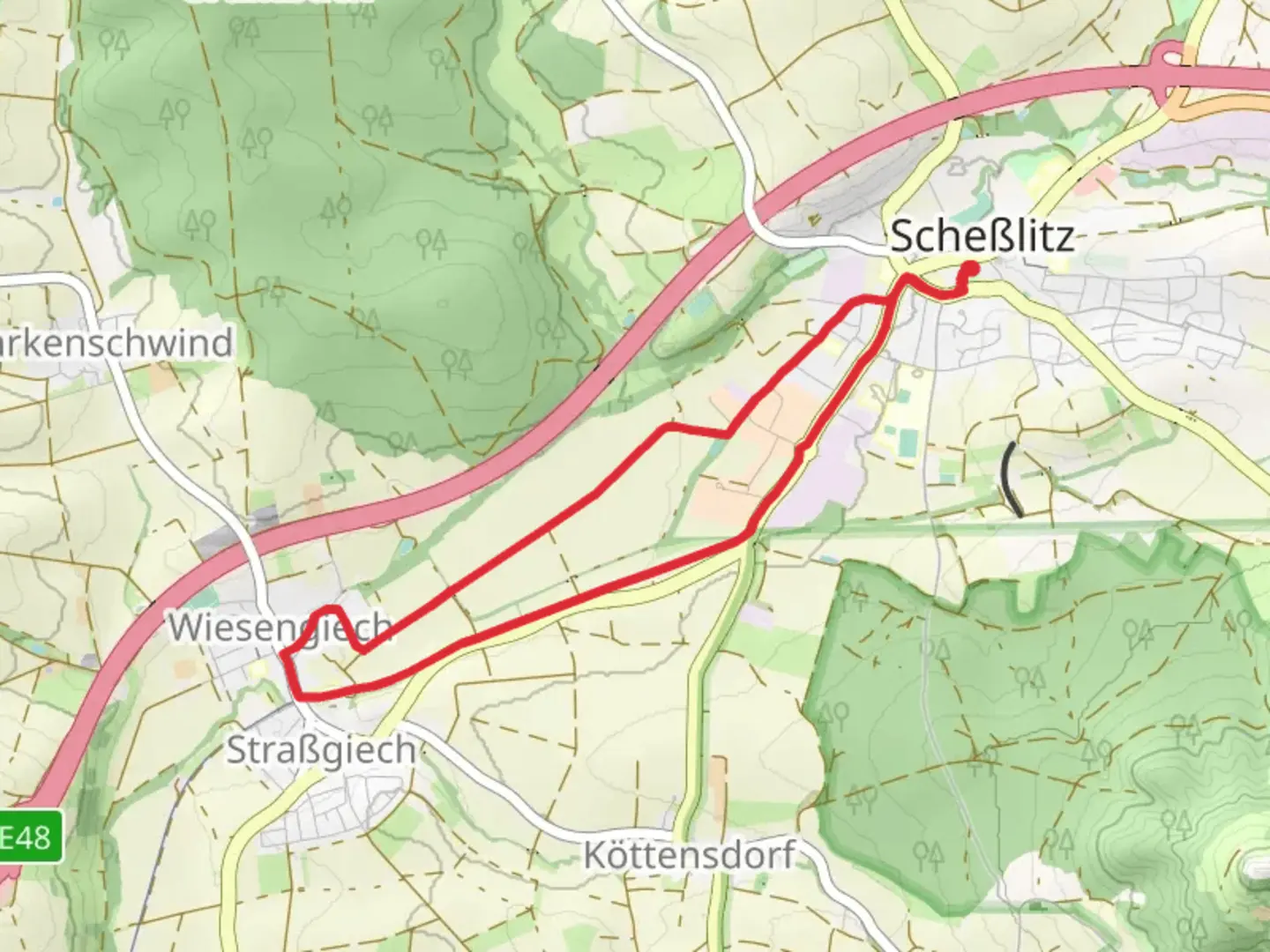 An image depicting the trail Lindenallee and Bamberger Strasse Loop and its surrounding area.