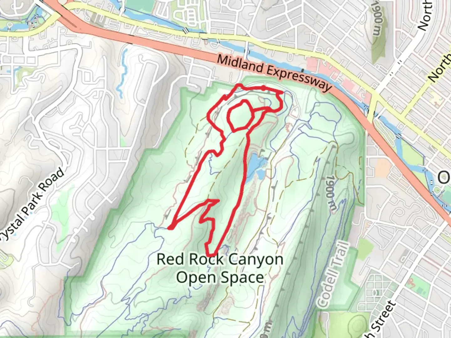 An image depicting the trail Sand Canyon, Greenlee and Upper Dog Loop Trail and its surrounding area.
