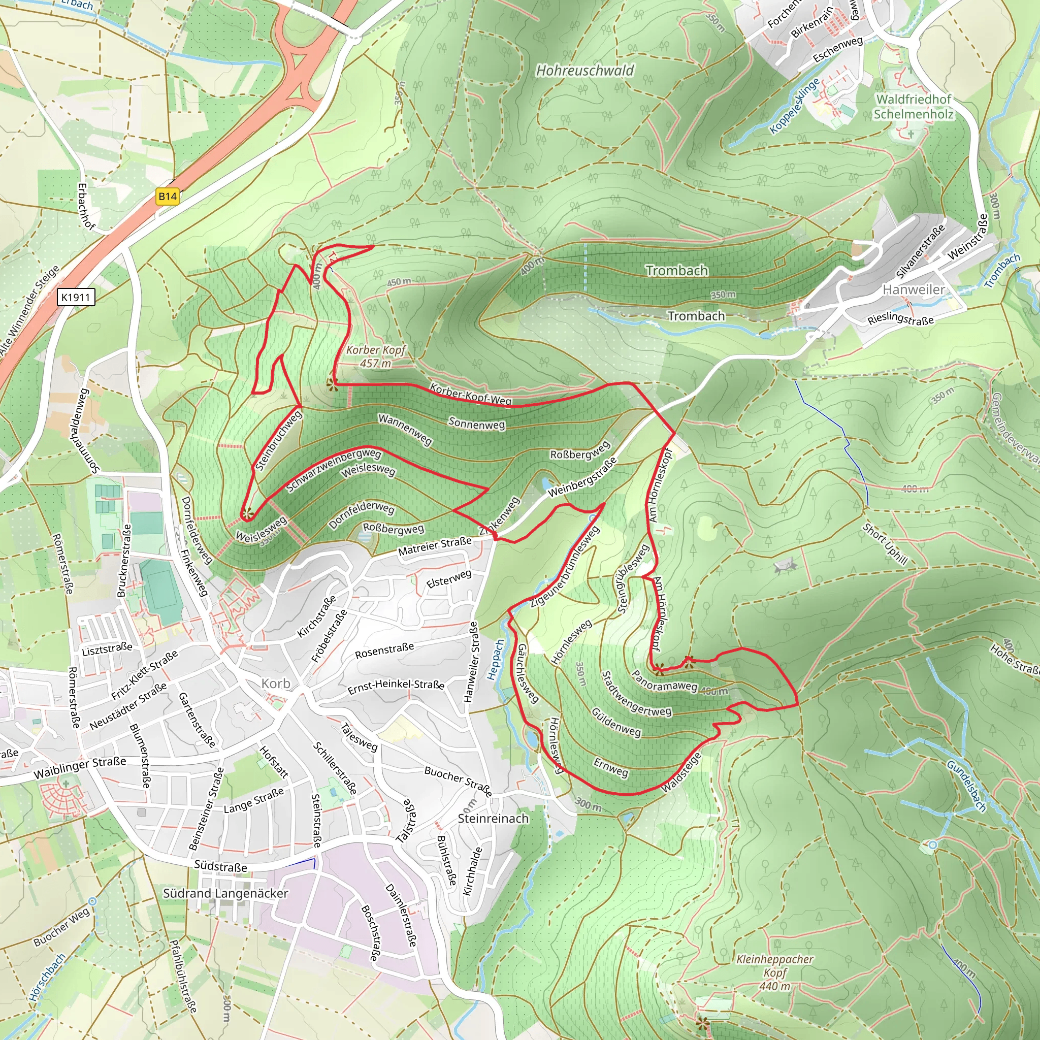 Hoernleskopf via Roßbergweg and Korber-Kopf-Weg mobile static map