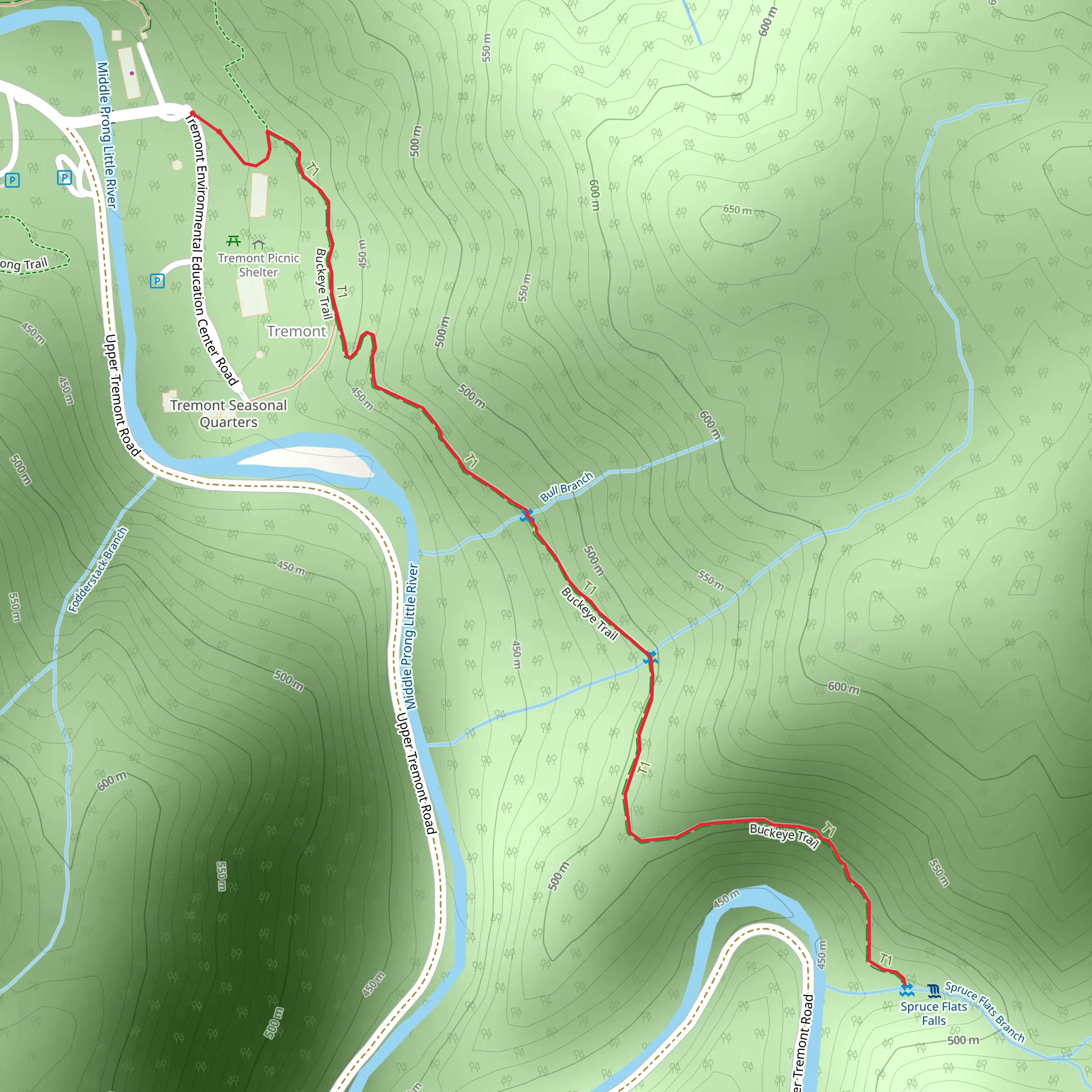 Spruce Flats Falls Trail mobile static map