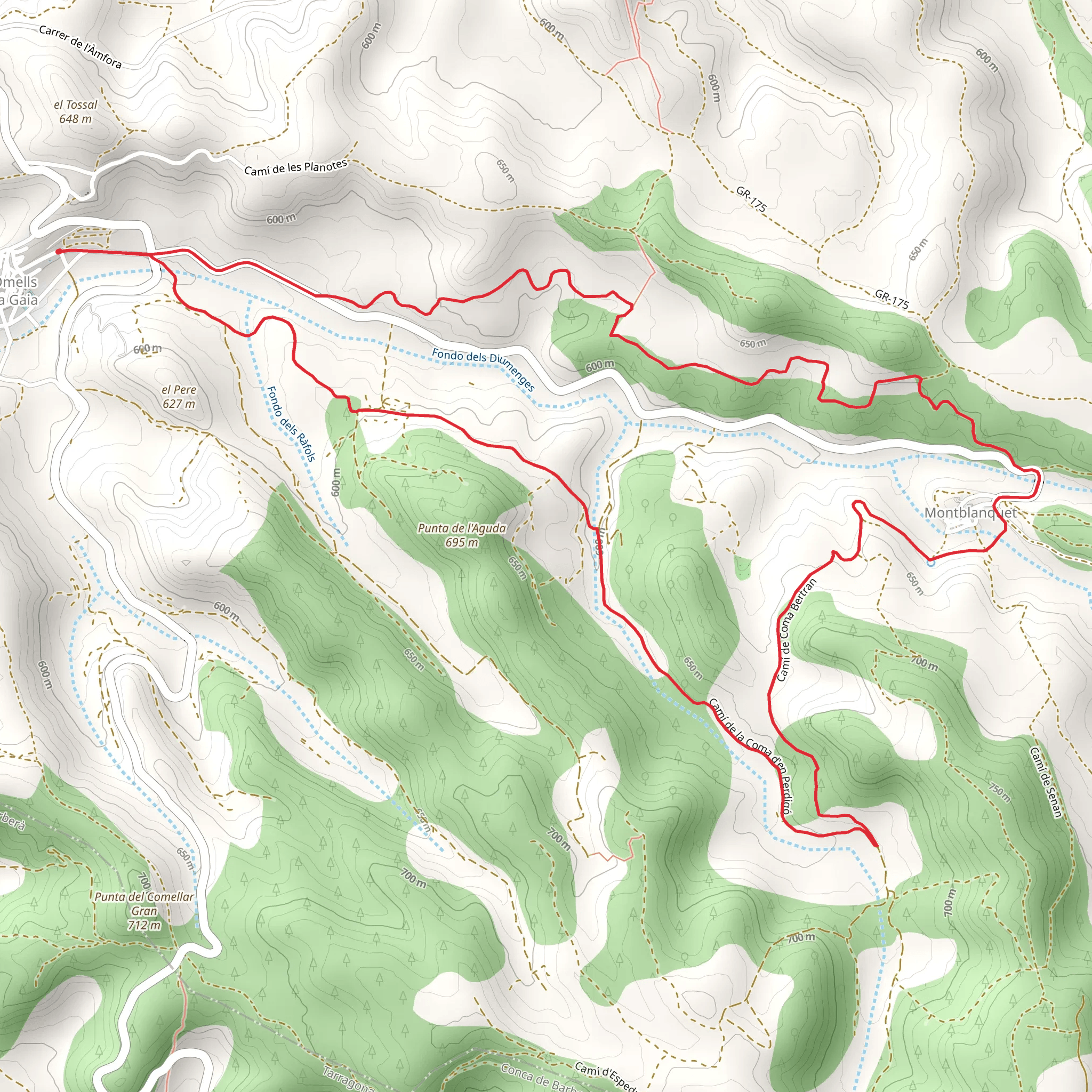 Route of the Omells PR C 65 mobile static map