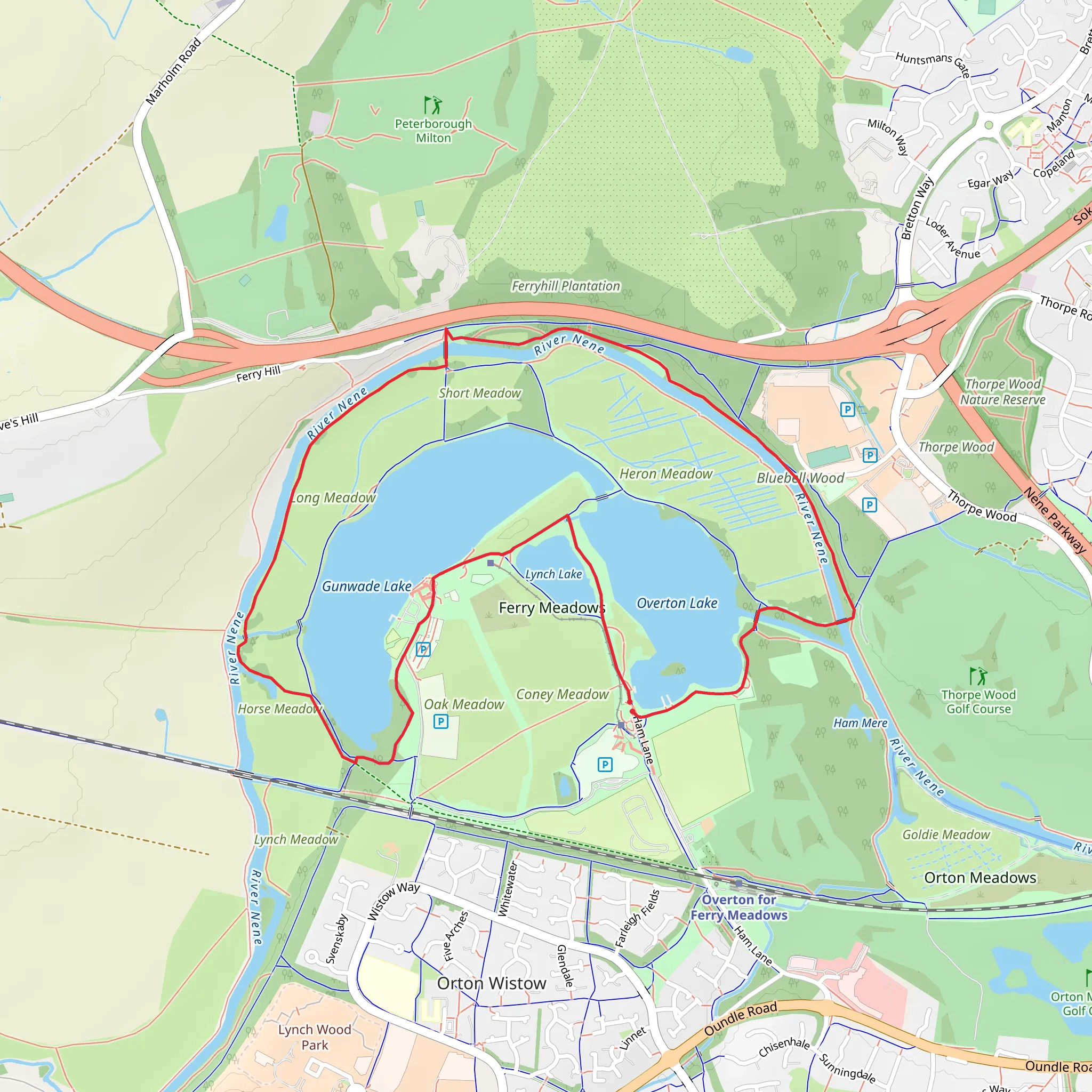 Overton Lake and Gunwade Lake via Bluebell Trail and Wildflower Trail mobile static map