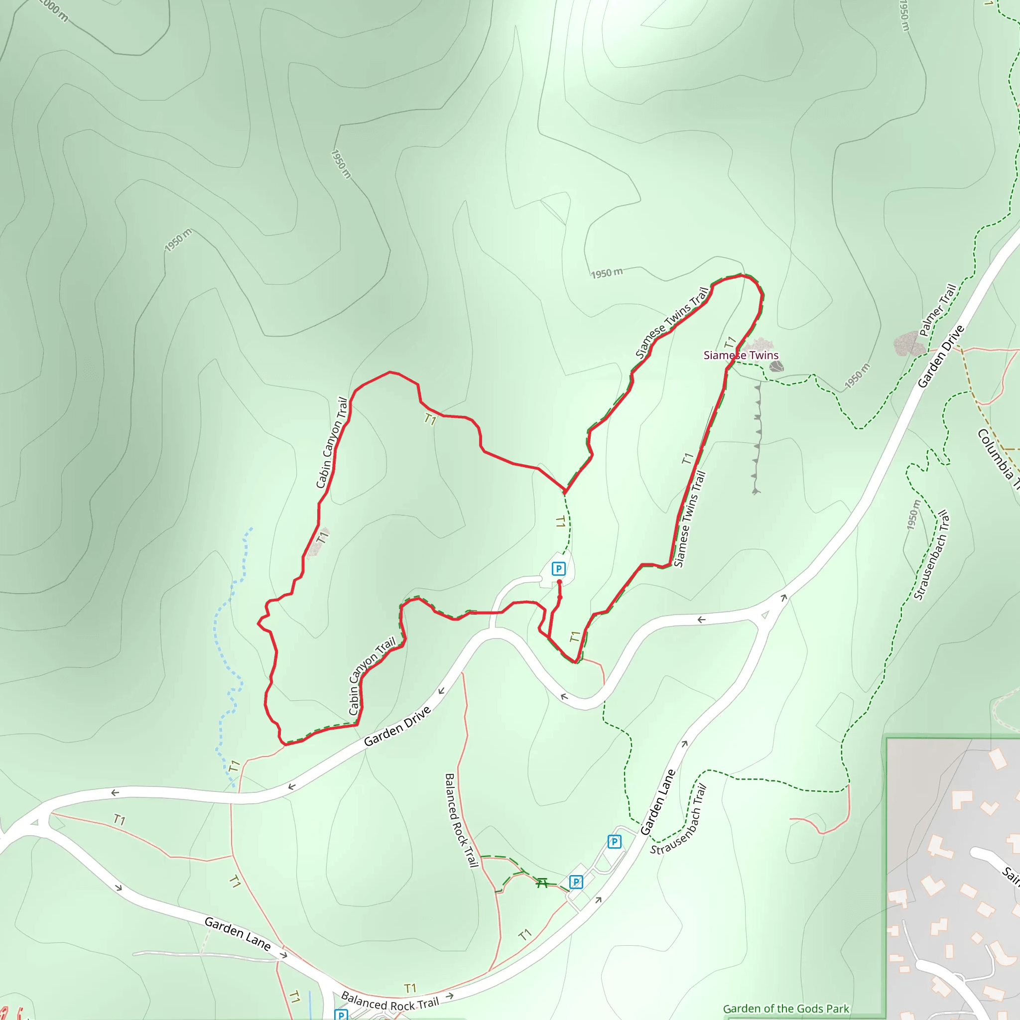 Siamese Twins and Cabin Canyon Loop Trail mobile static map