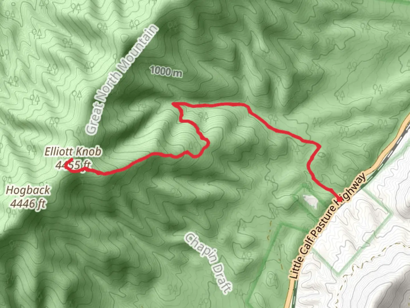 An image depicting the trail Elliott Knob and its surrounding area.