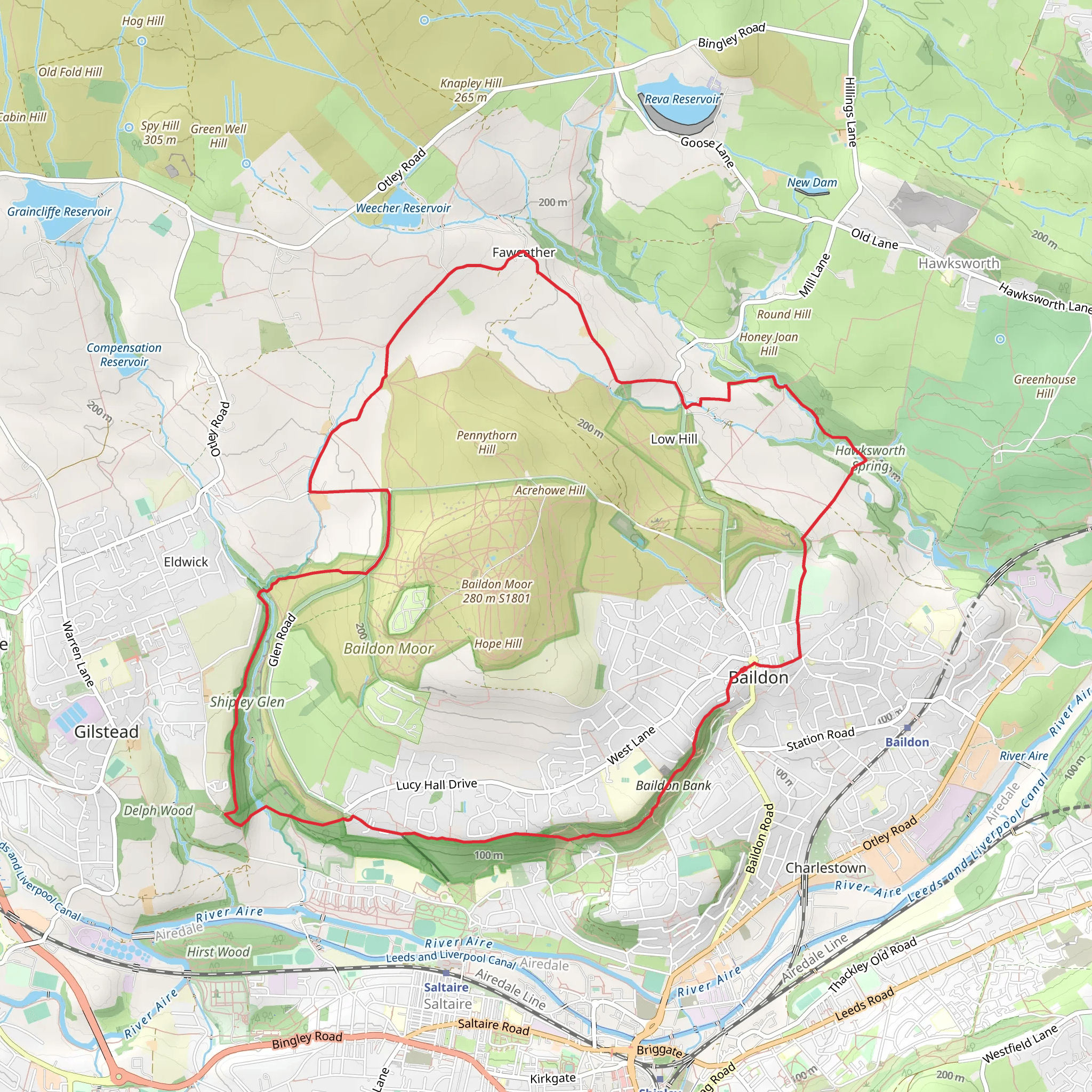 Hawksworth Spring and Shipley Glen Loop mobile static map