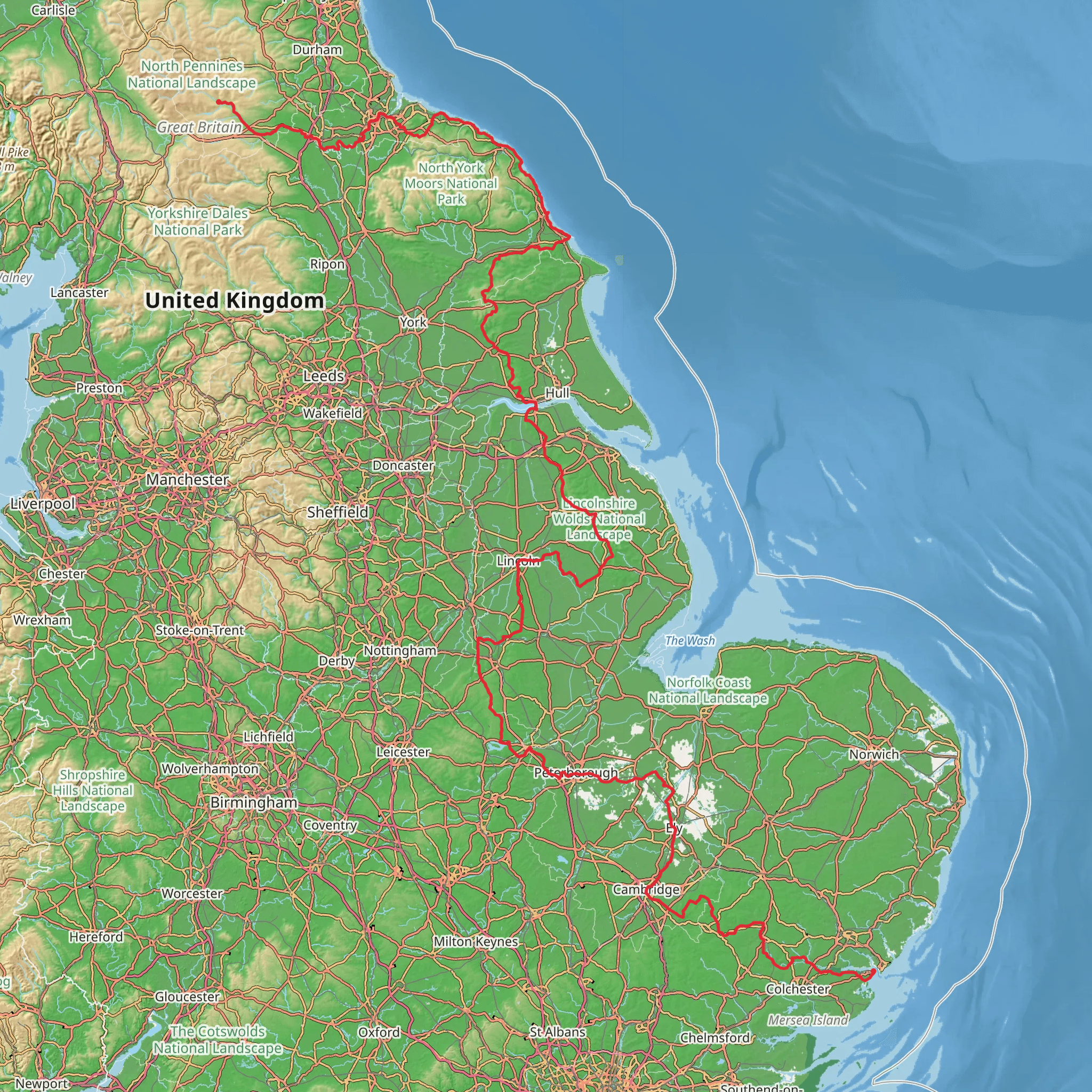 Middleton in Teesdale to Harwich Walk mobile static map