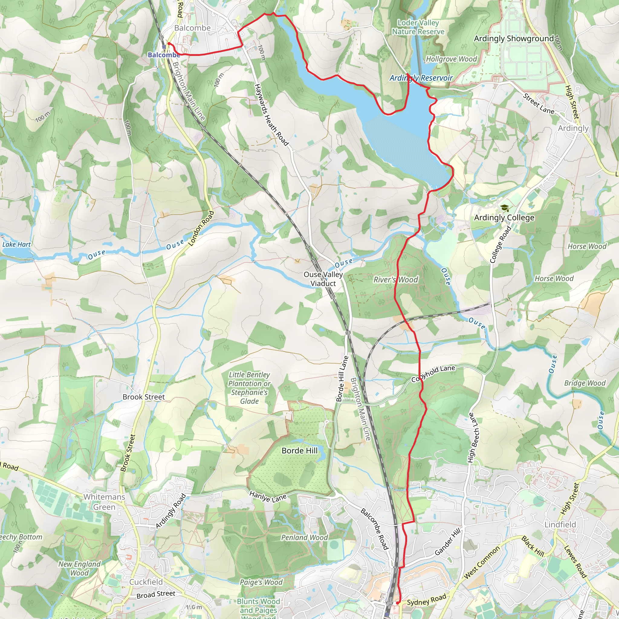 Haywards Heath to Balcombe Walk via Ardingly Reservoir mobile static map