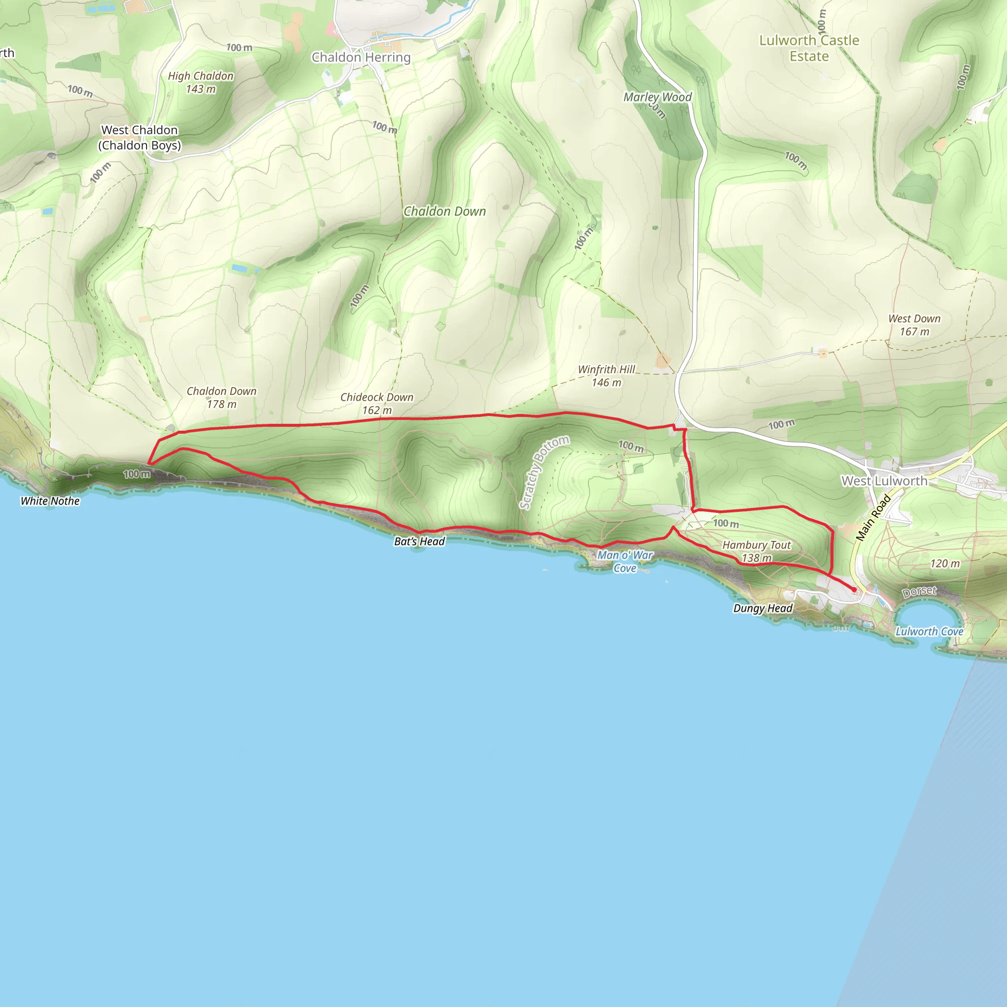 Lulworth Cove, Bat's Head, Butter Rock and Man O' War Beach Loop mobile static map
