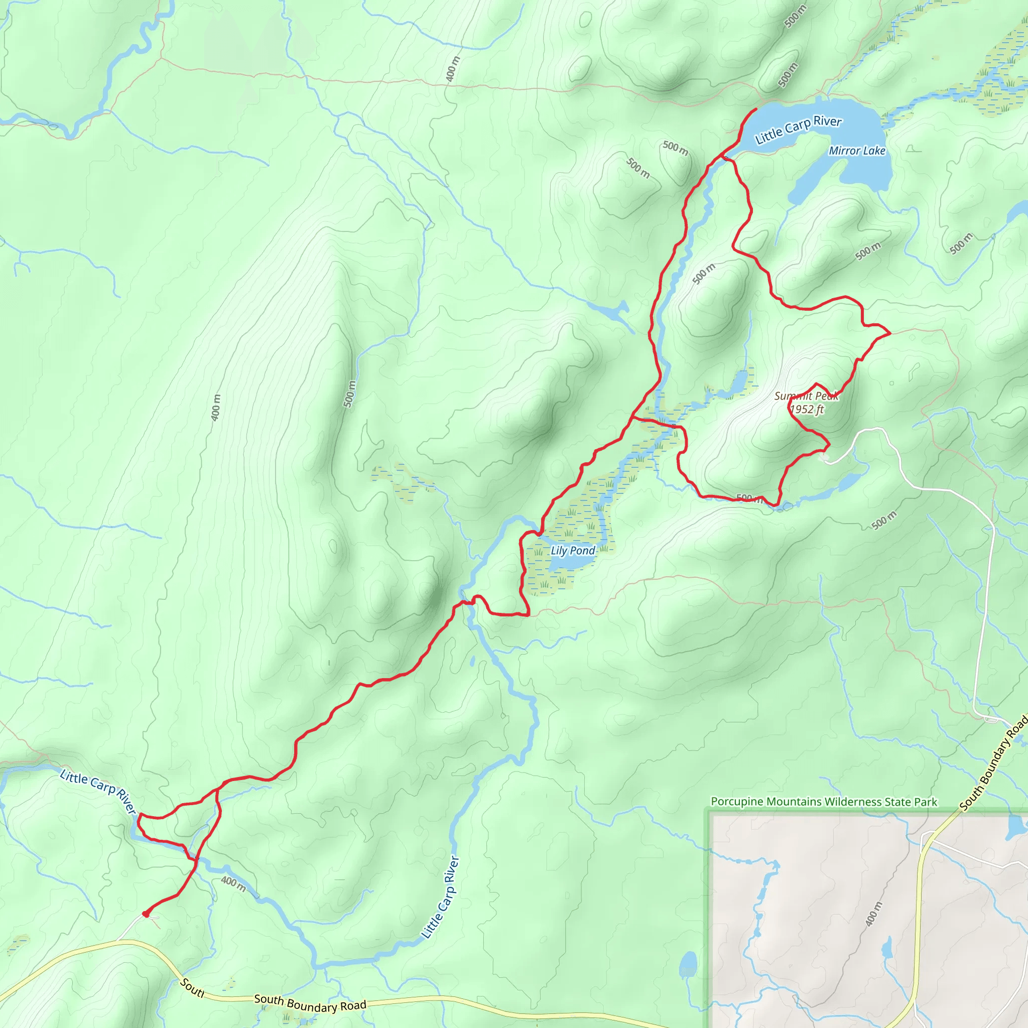 Little Carp River Trail and South Mirror Lake Loop Trail mobile static map