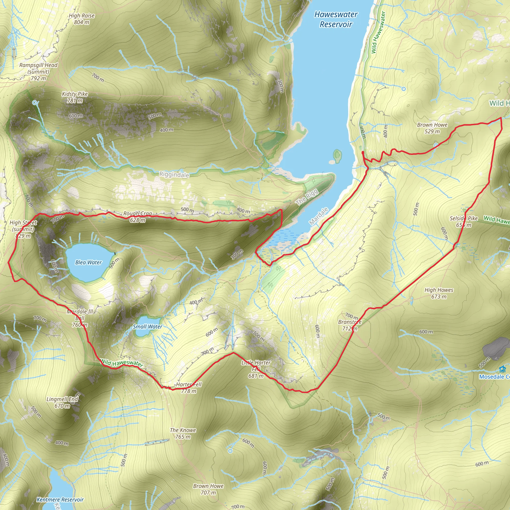Selside Pike, Branstree, Mardale Ill Bell and High Street Loop mobile static map