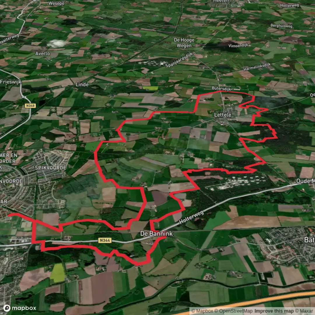 An image depicting the trail Sallandpad and Koerkamps Weg Loop and its surrounding area.