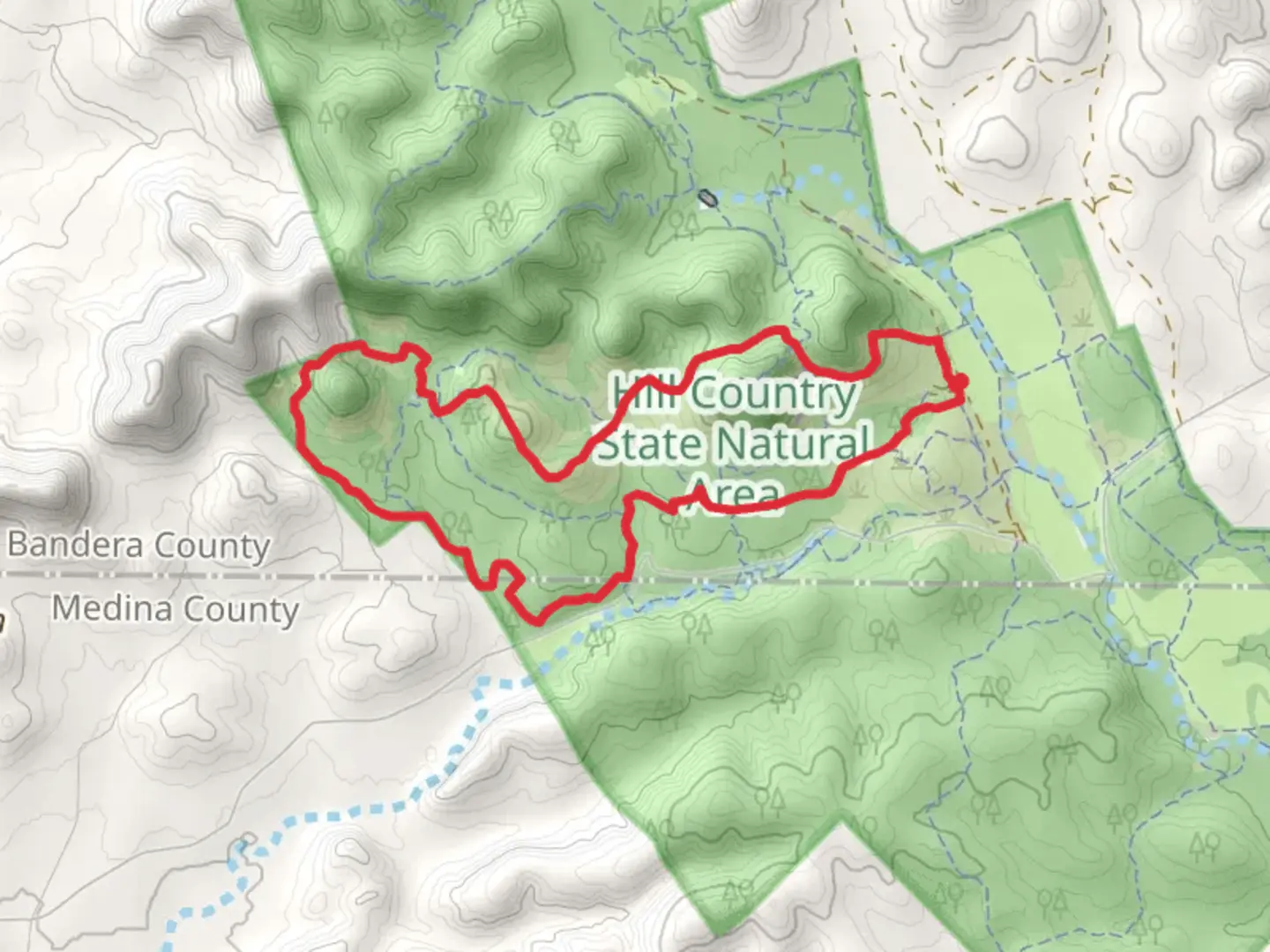 An image depicting the trail Spring Branch and Ice Cream Hill Loop Trail and its surrounding area.