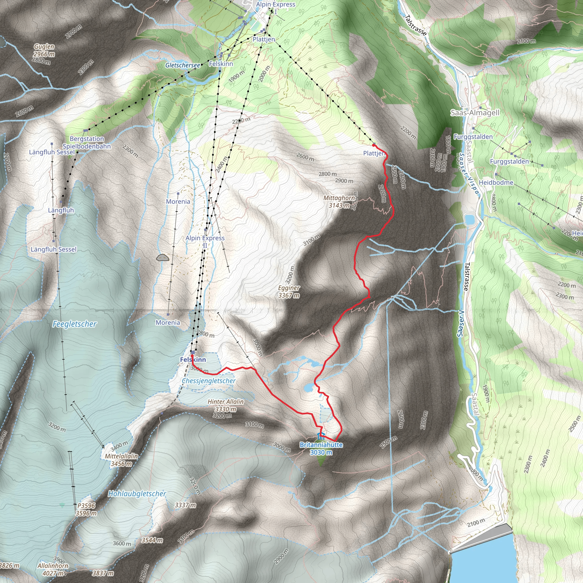 Felskinn to Britannia and Plattjen Trail mobile static map