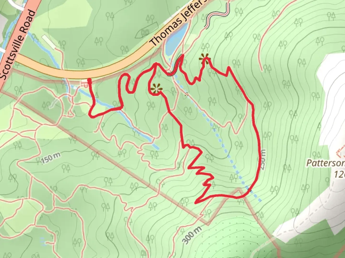 An image depicting the trail Saunders-Monticello and Jason Stevens Loop Trail and its surrounding area.