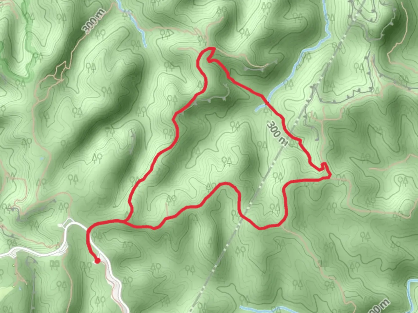 An image depicting the trail Rush Ridge Trail and Sheltowee Trace Trail Loop and its surrounding area.