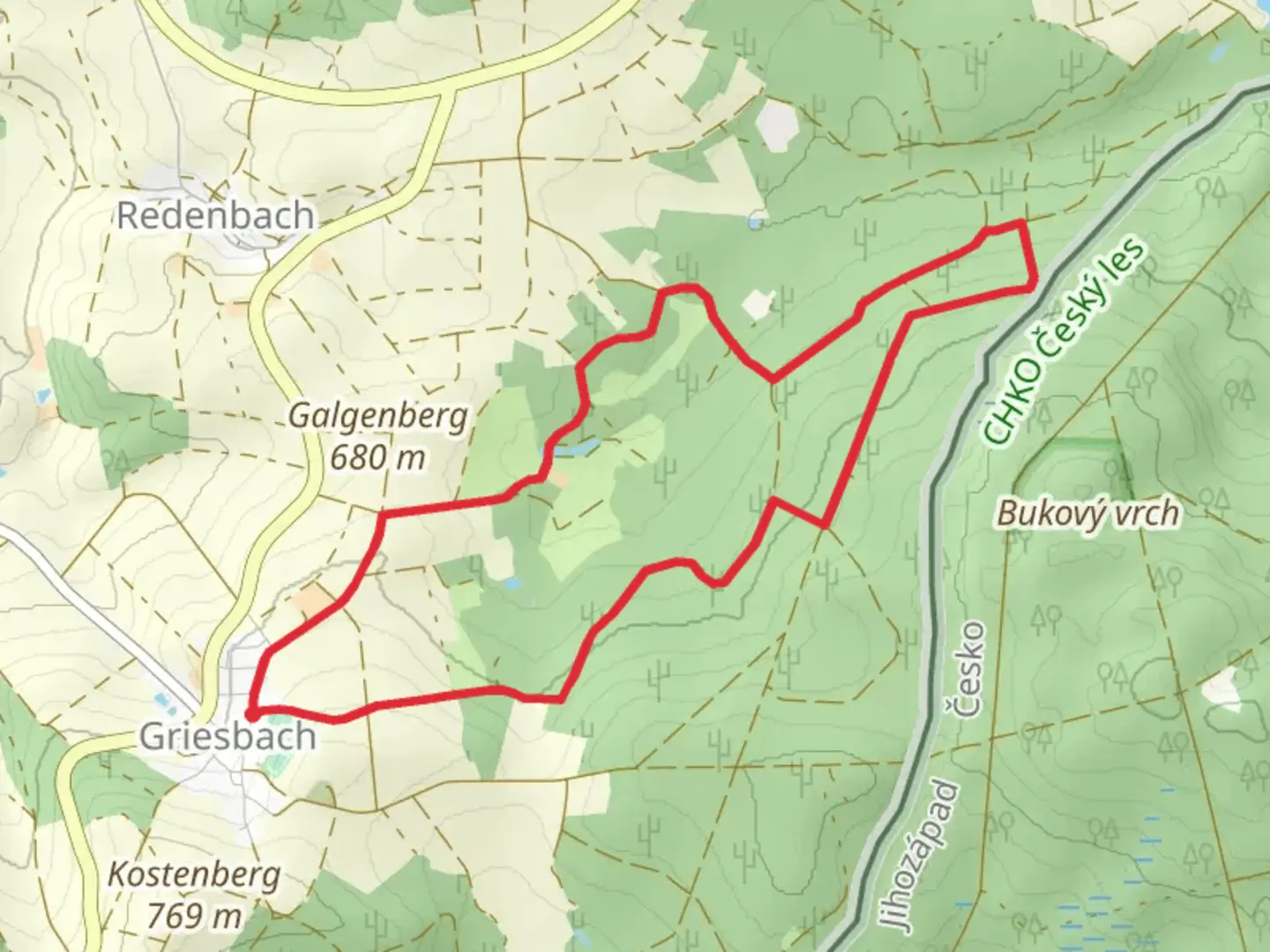 An image depicting the trail Tour 2 Griesbach Loop and its surrounding area.