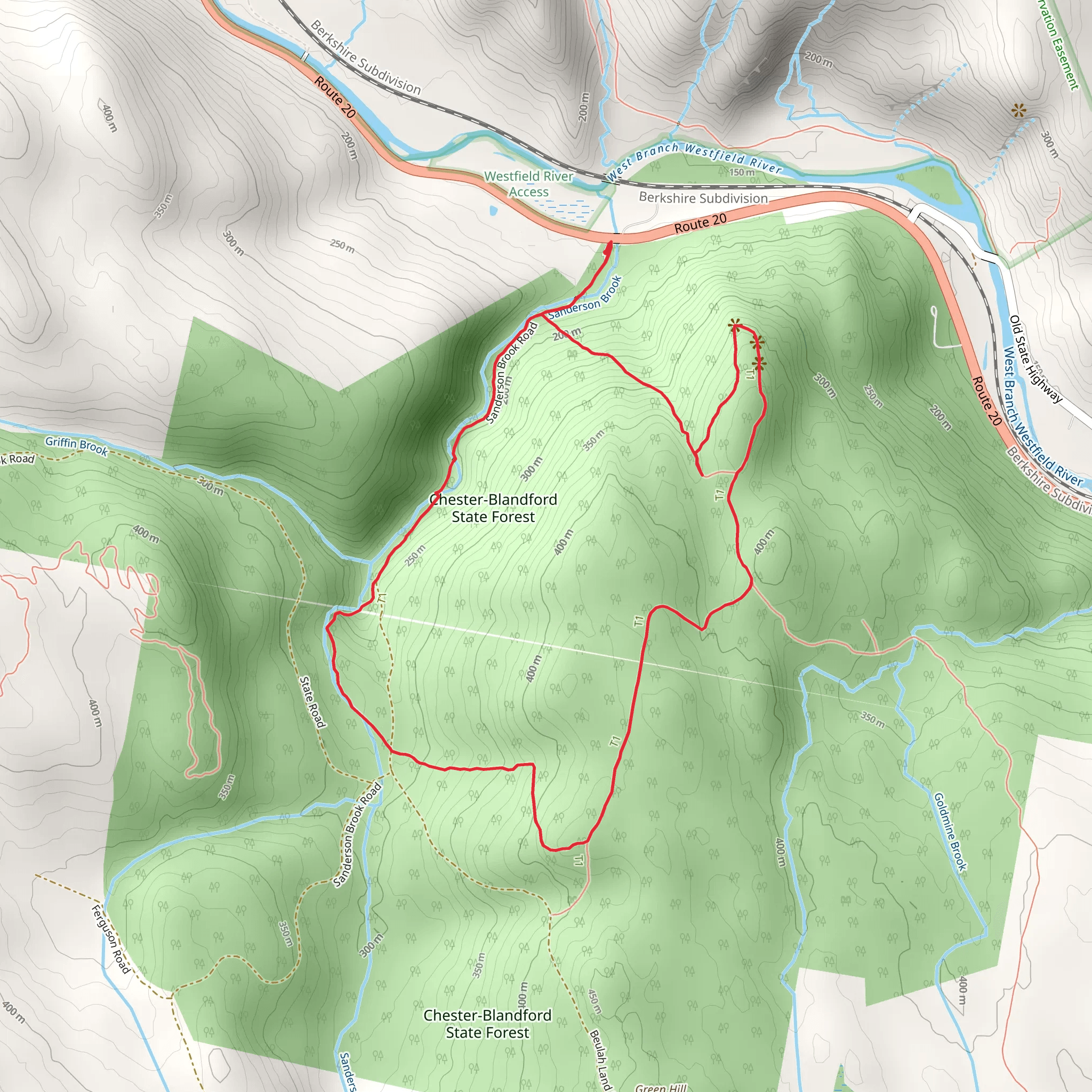 Sanderson Brook Falls - Chester-Blandford State Forest mobile static map