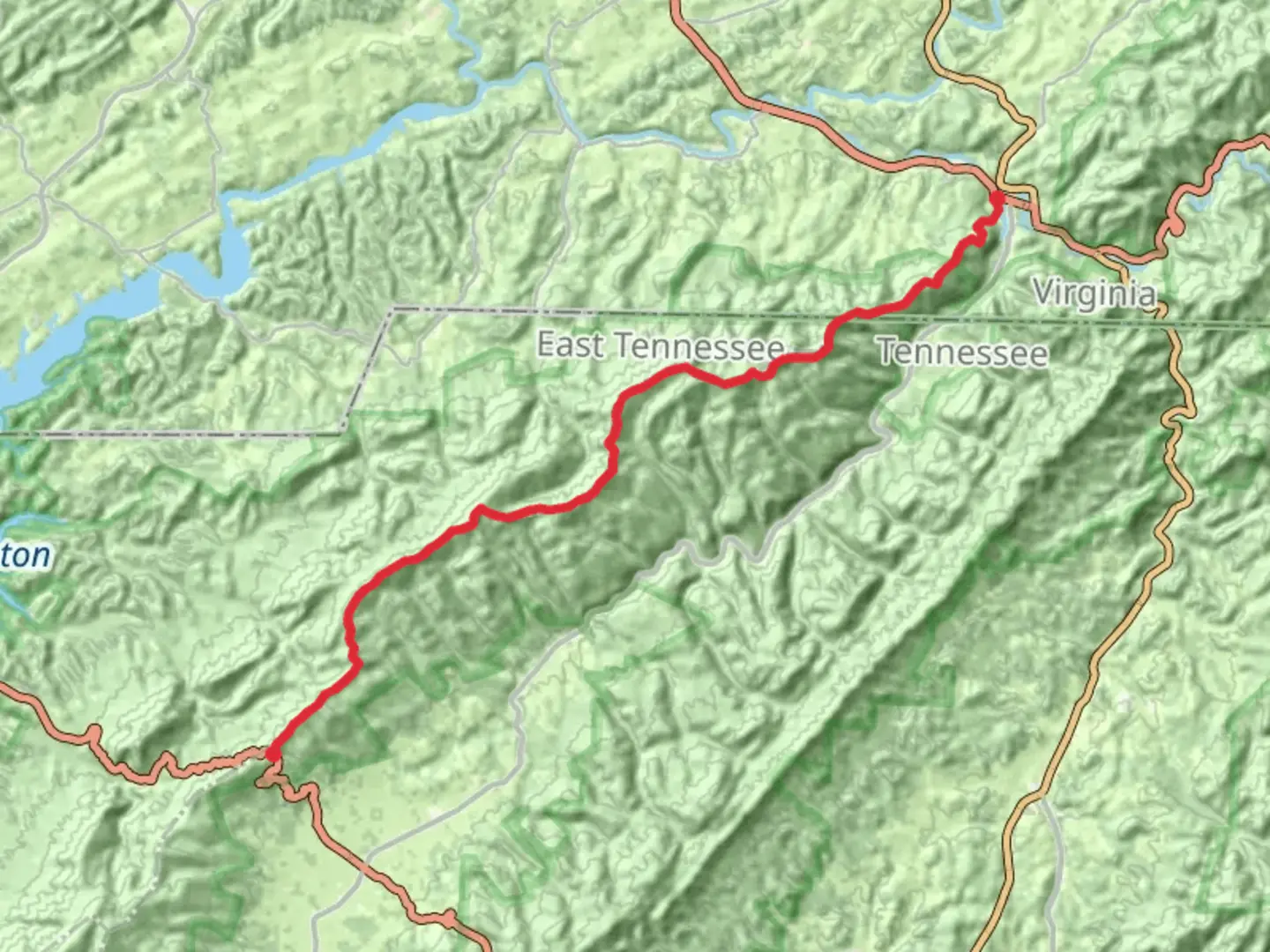 An image depicting the trail Locust Pole Knob to Damascus and its surrounding area.