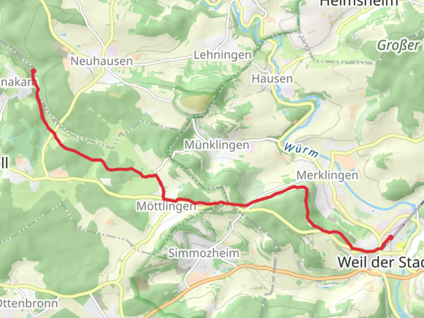 An image depicting the trail Weil der Stadt to Monbachtal and its surrounding area.