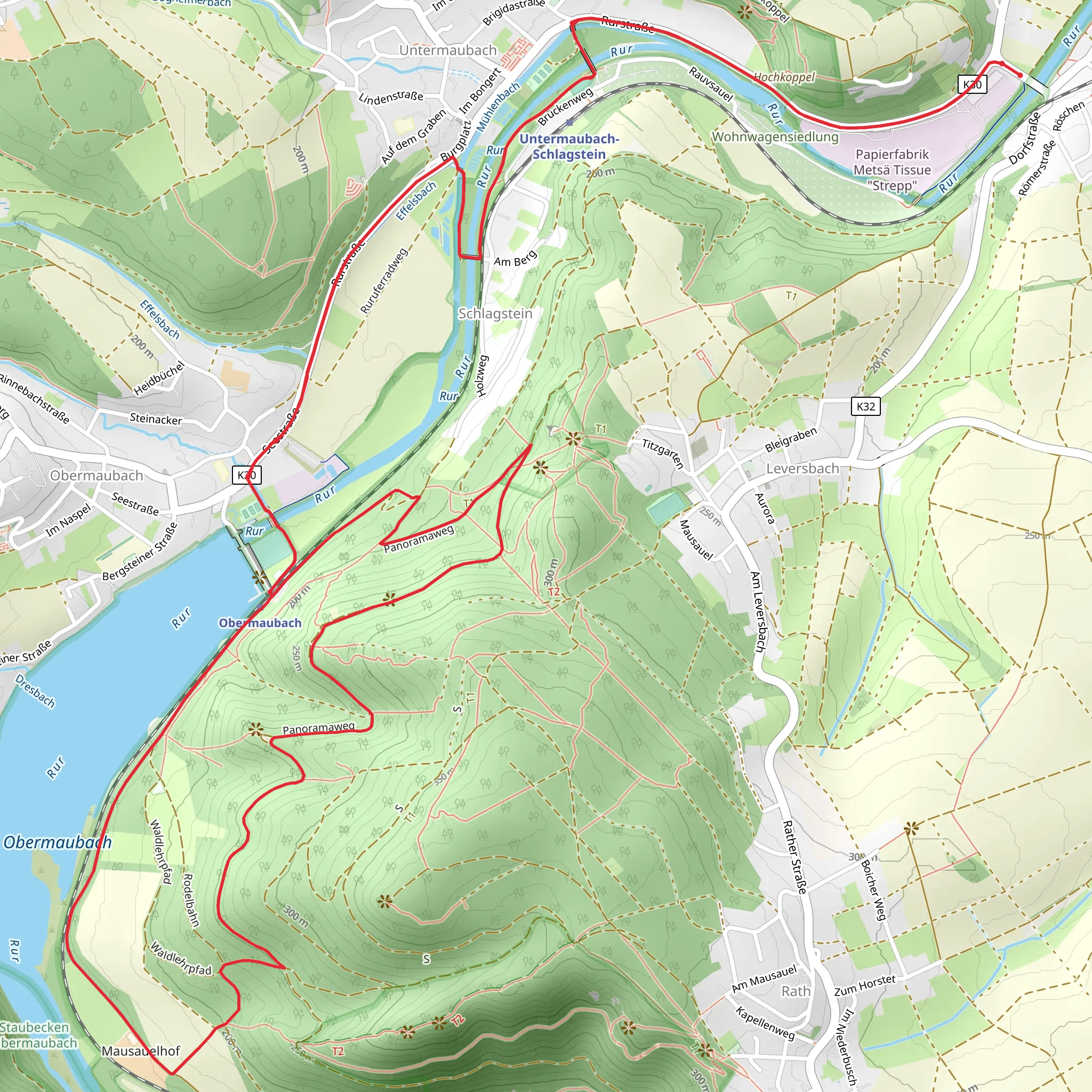 Wassererlebnispfad Kreuzau, Stausee Obermaubach and Kuhkopfsteig Loop - Üdingen mobile static map