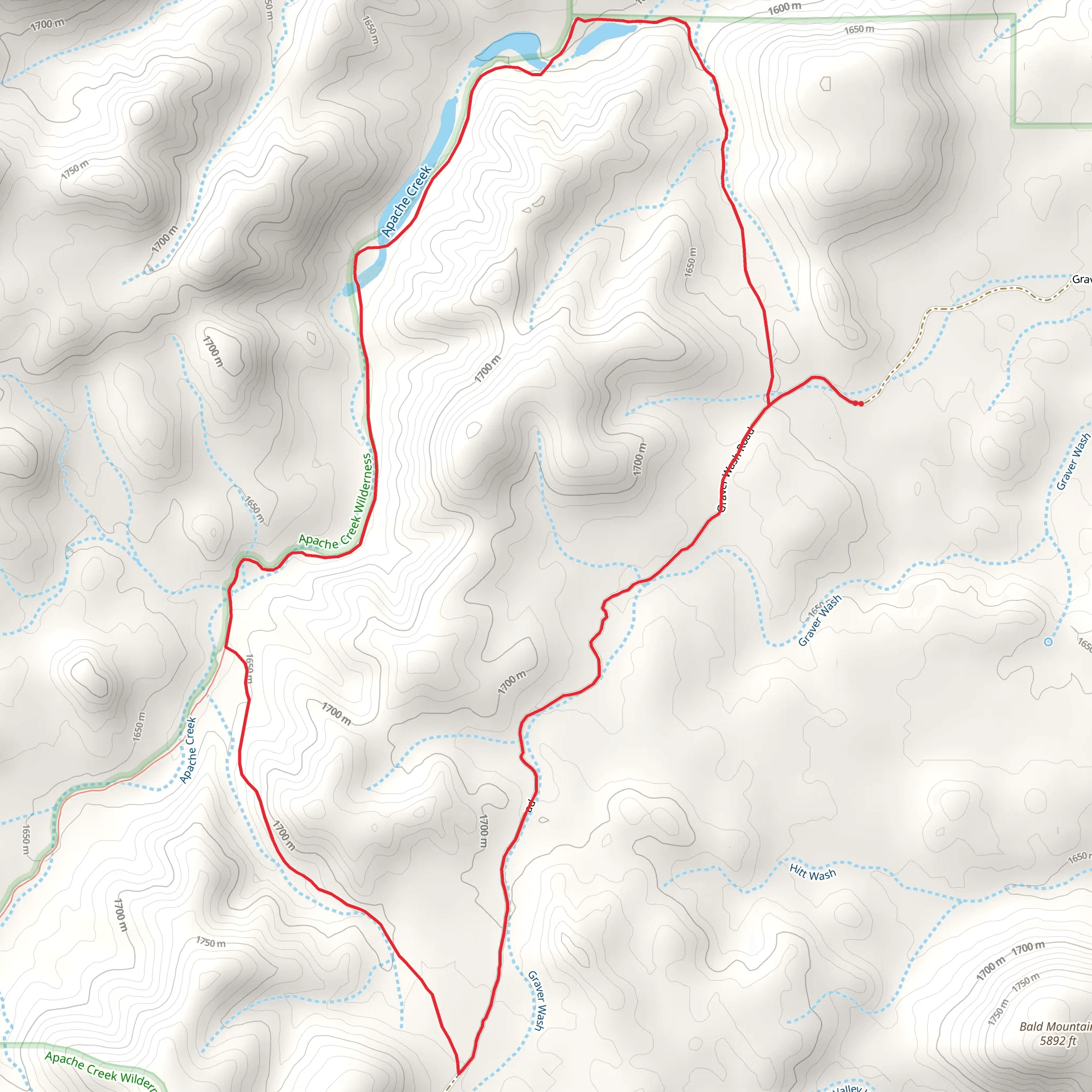 Apache Creek Trail and Graver Wash Road Loop mobile static map