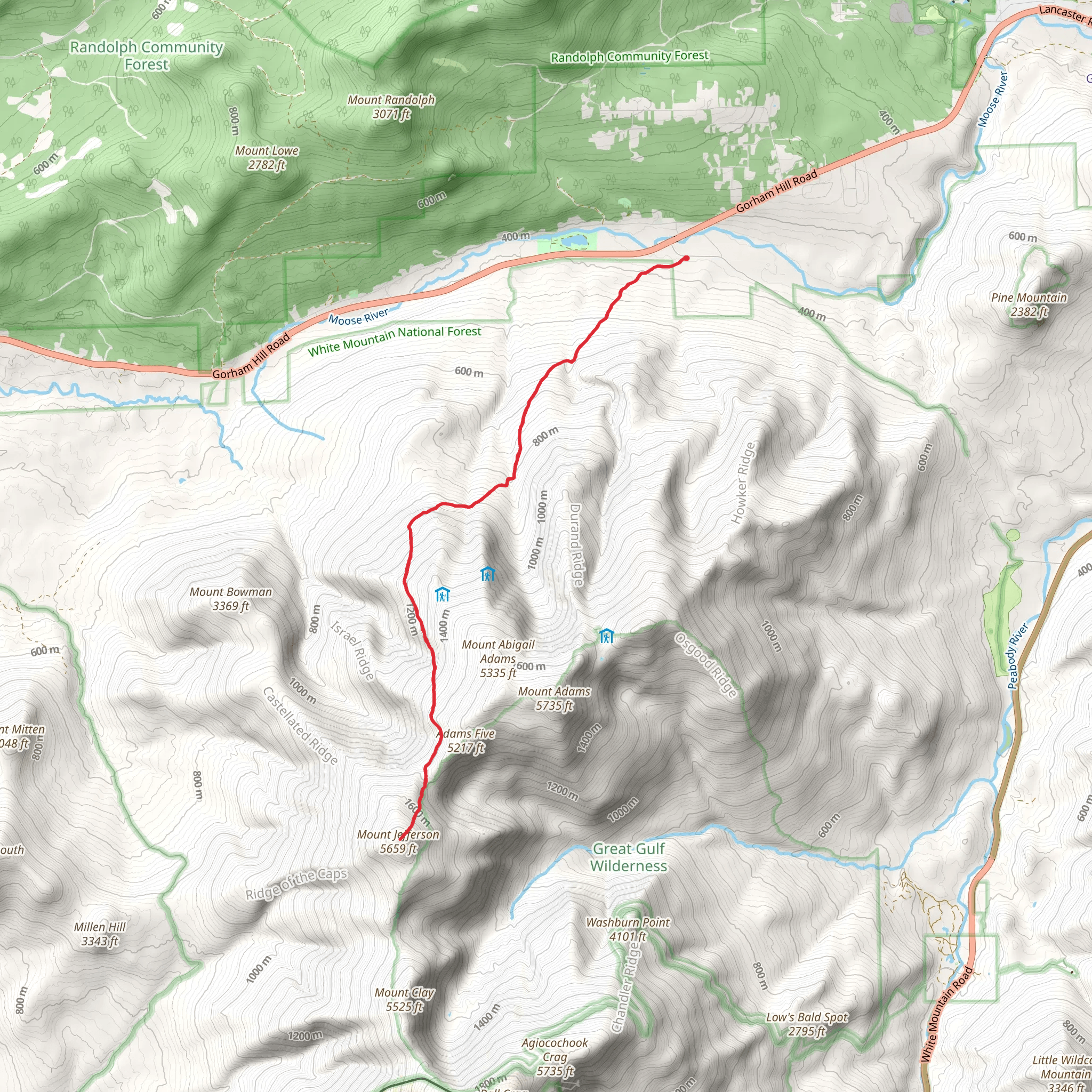 Mount Jefferson via Randolph Path Trail mobile static map
