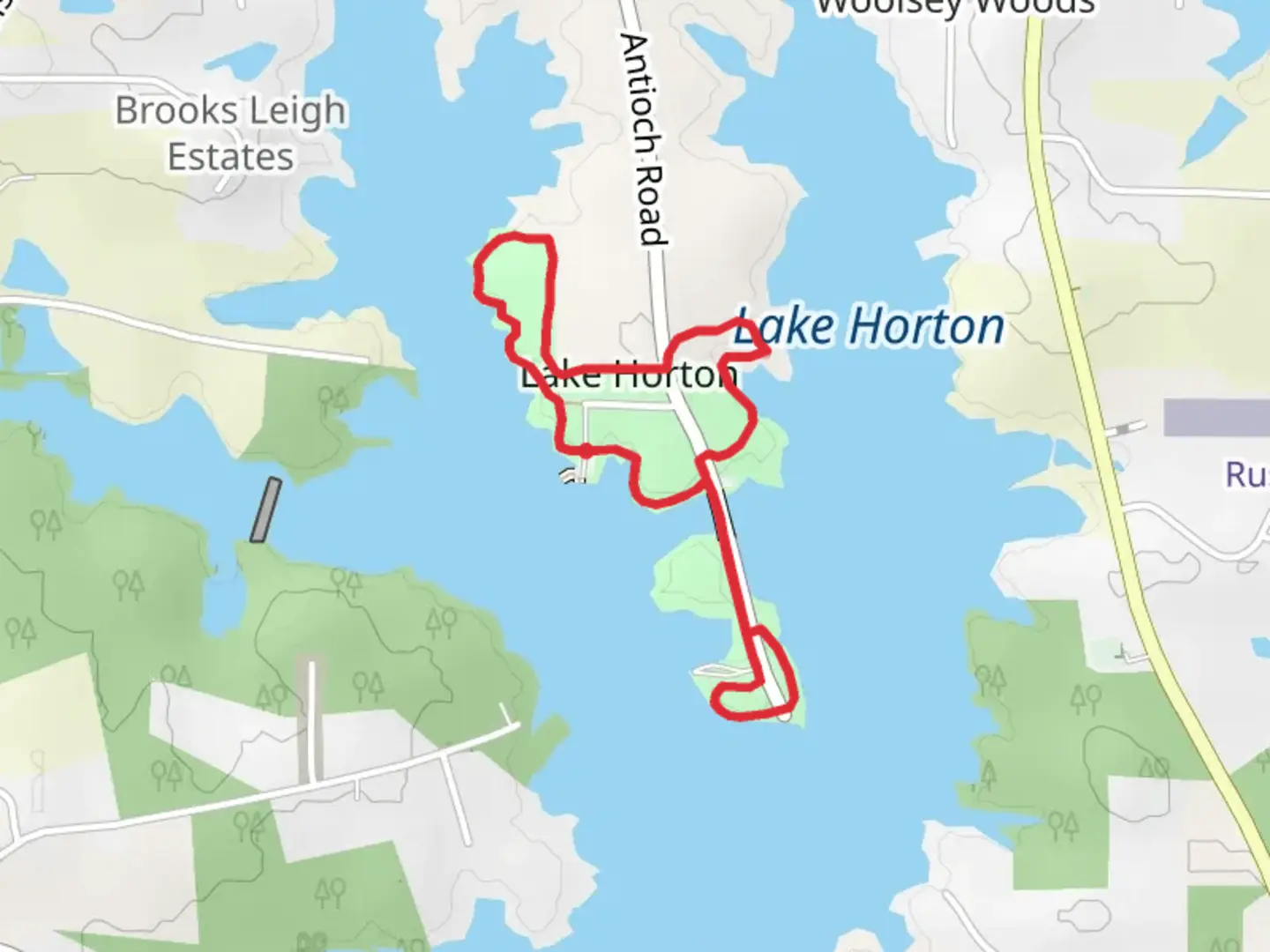 An image depicting the trail Antioch Road Loop - Lake Horton and its surrounding area.