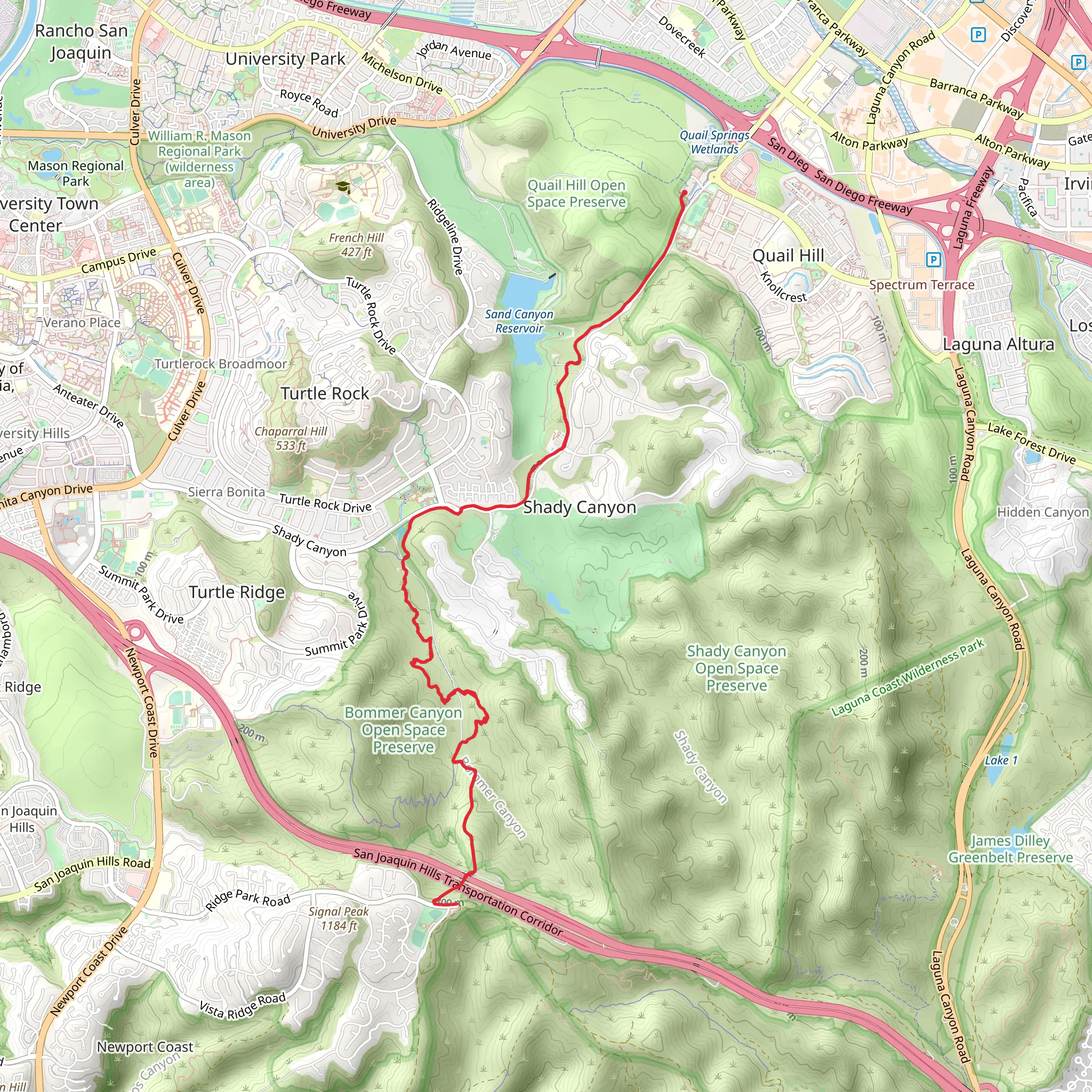 Shady Canyon Trail and Bommer Pass mobile static map