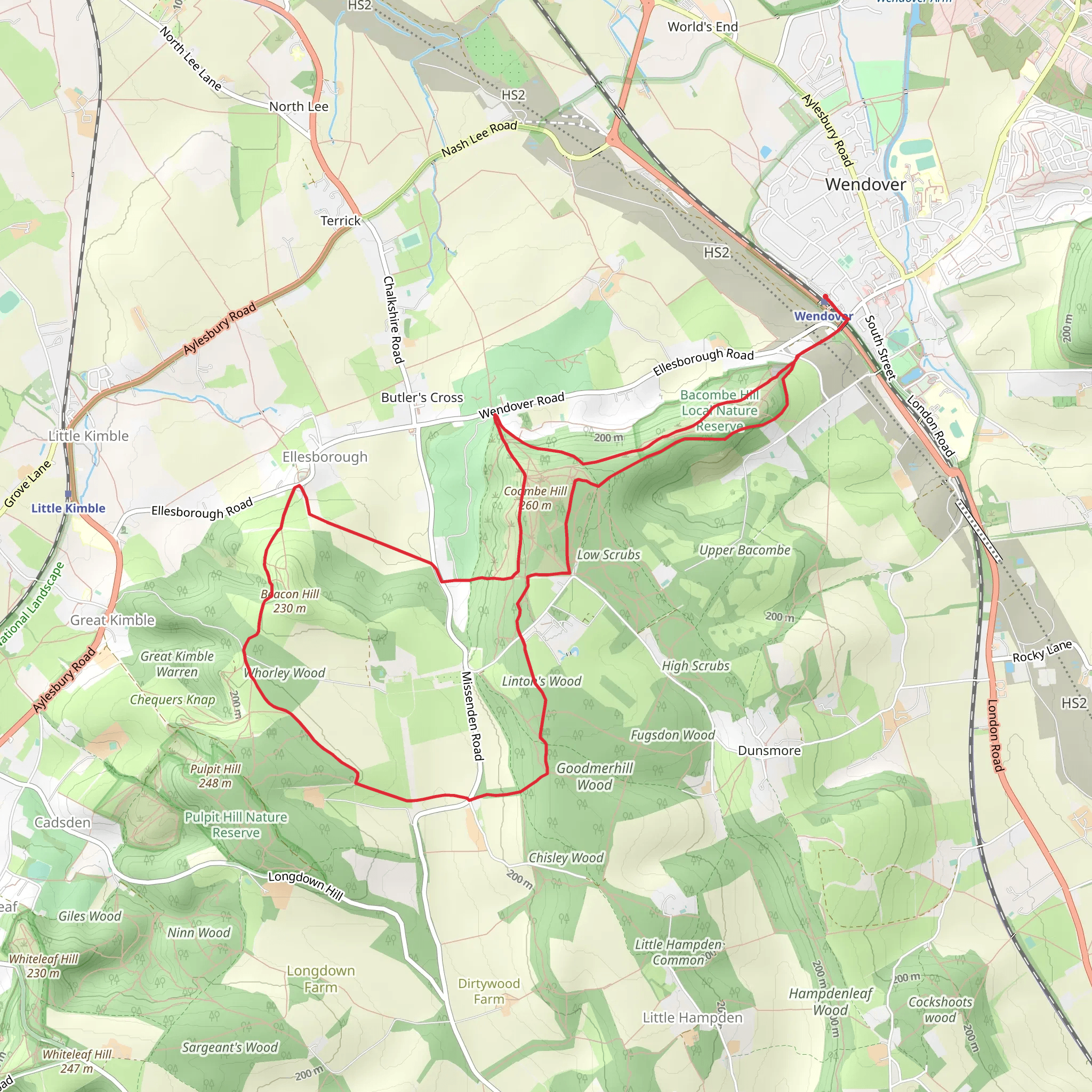 Bacombe Hill LNR, Coombe Hill and Lodge Hill Loop mobile static map