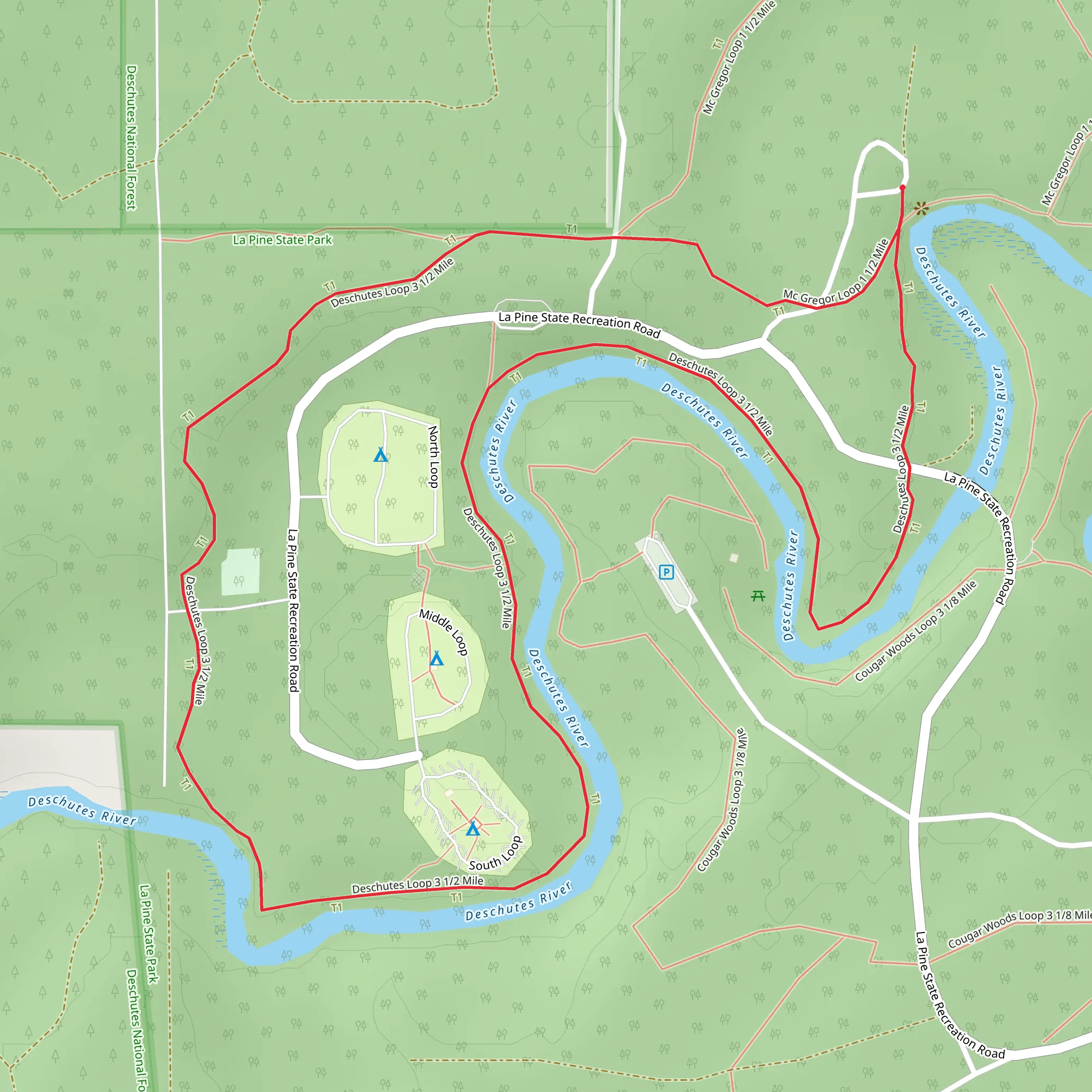 Deschutes and Mc Gregor Loop - La Pine State Park mobile static map