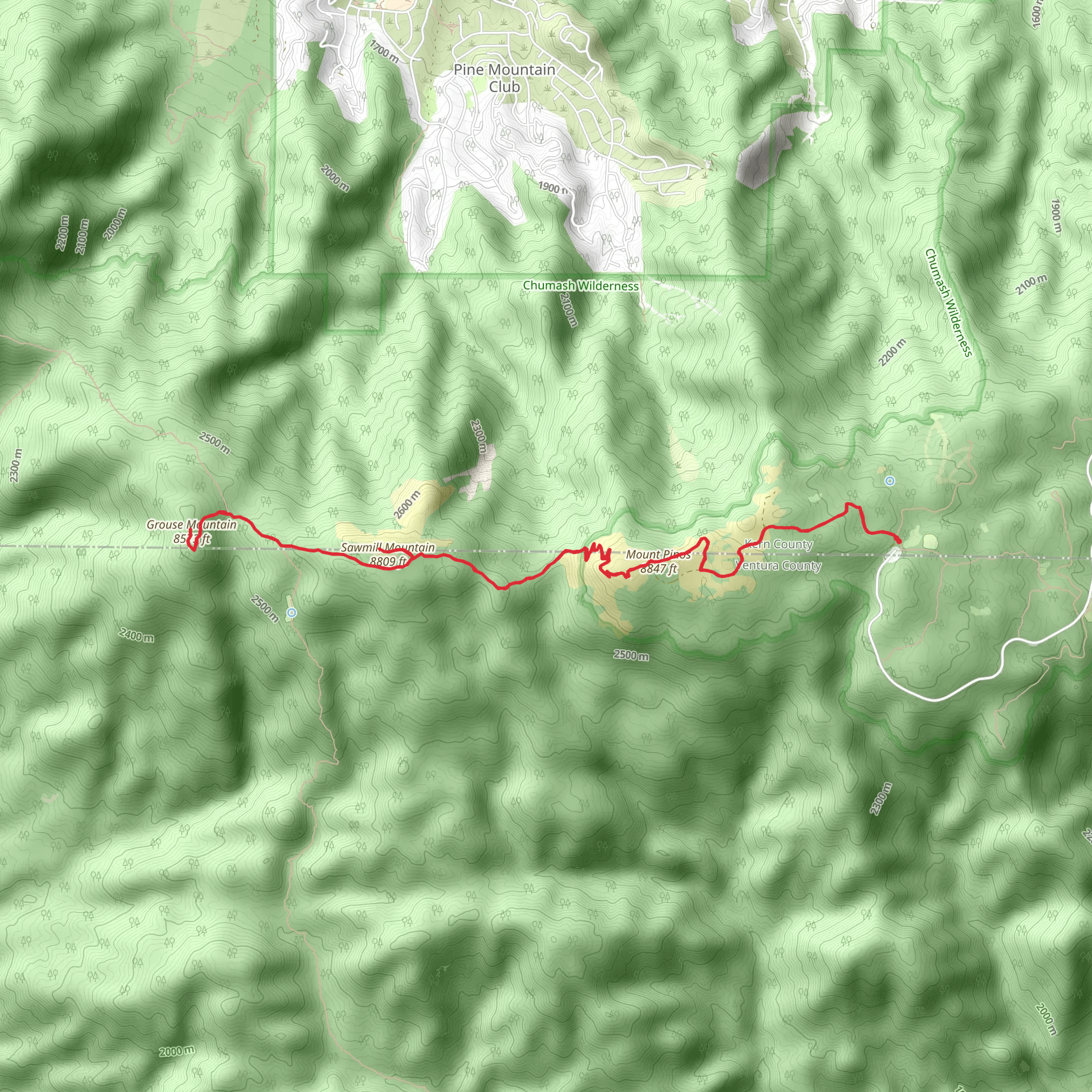 Mount Pinos, Sawmill Mountain and Grouse Mountain via Vincent Tumamait Trail mobile static map