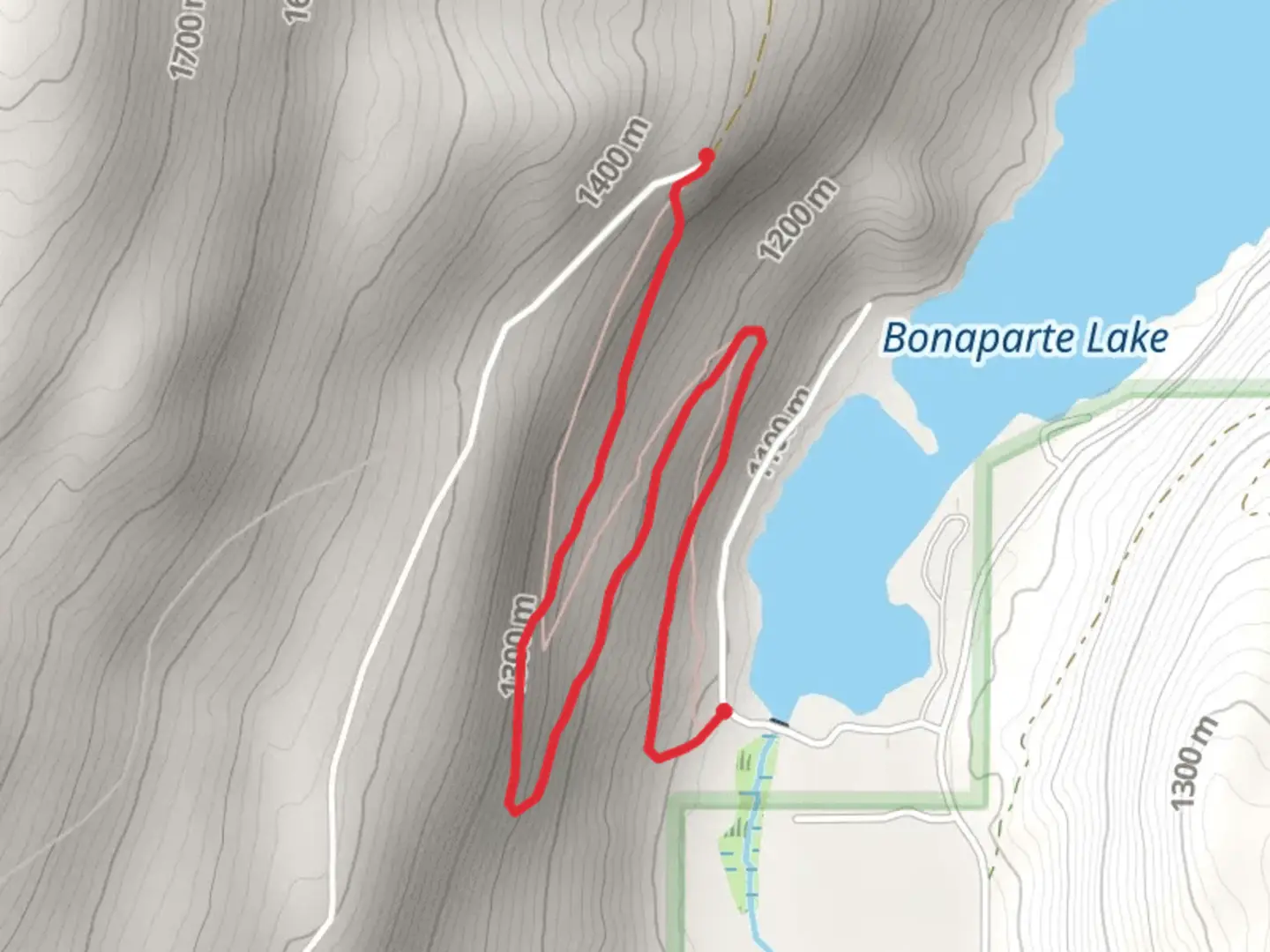 An image depicting the trail Pipsissewa to Bonaparte Lake and its surrounding area.
