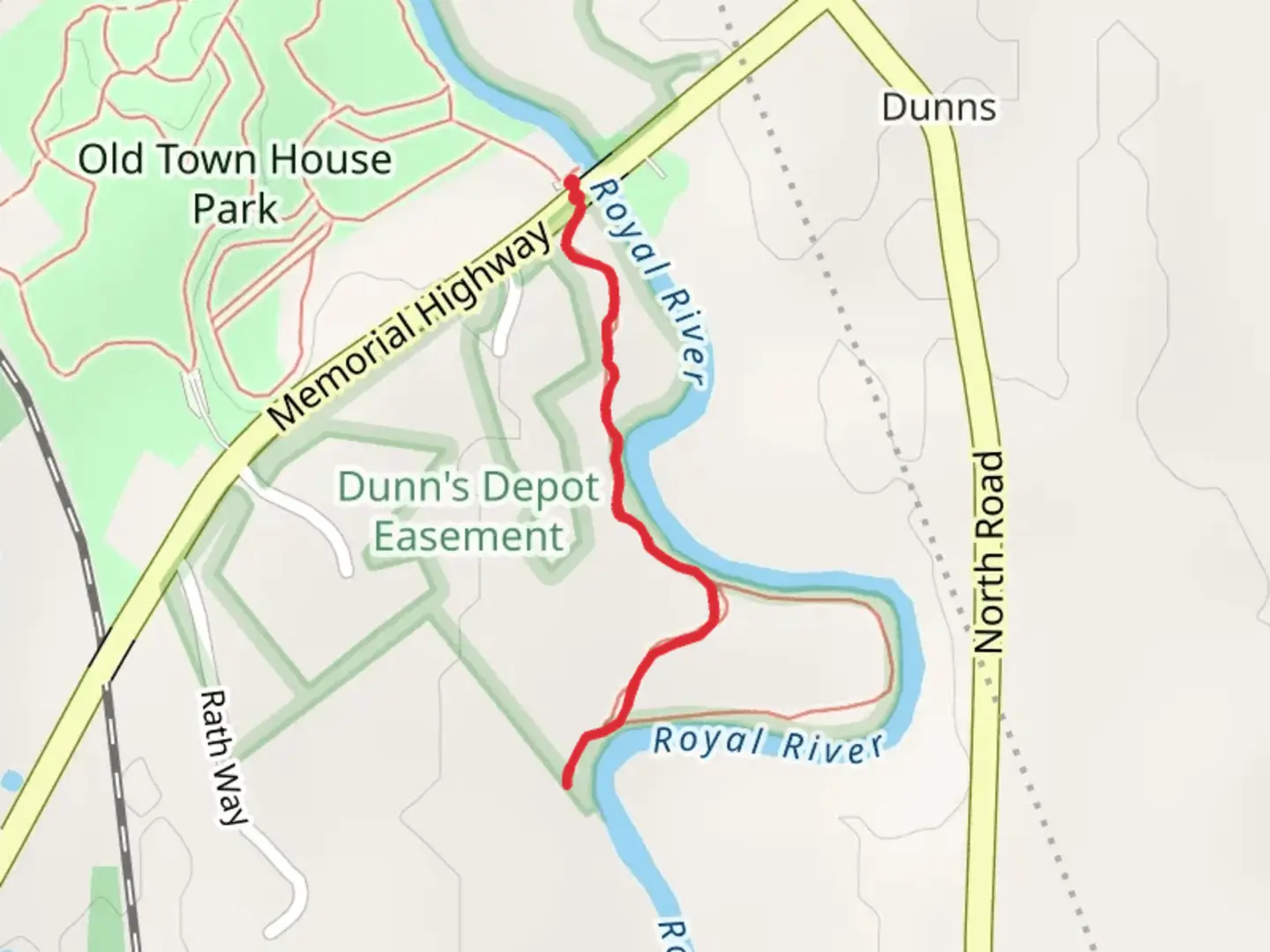 An image depicting the trail Walk along Royal River and its surrounding area.