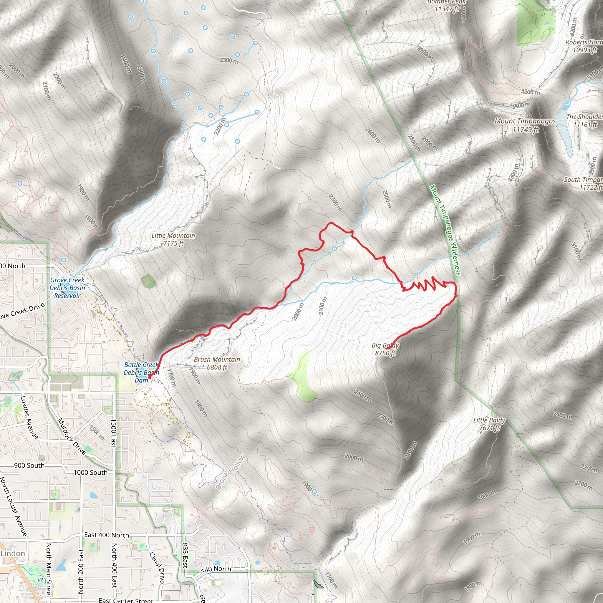 Big Baldy via Battle Creek Trail and Dry Canyon Trail mobile static map