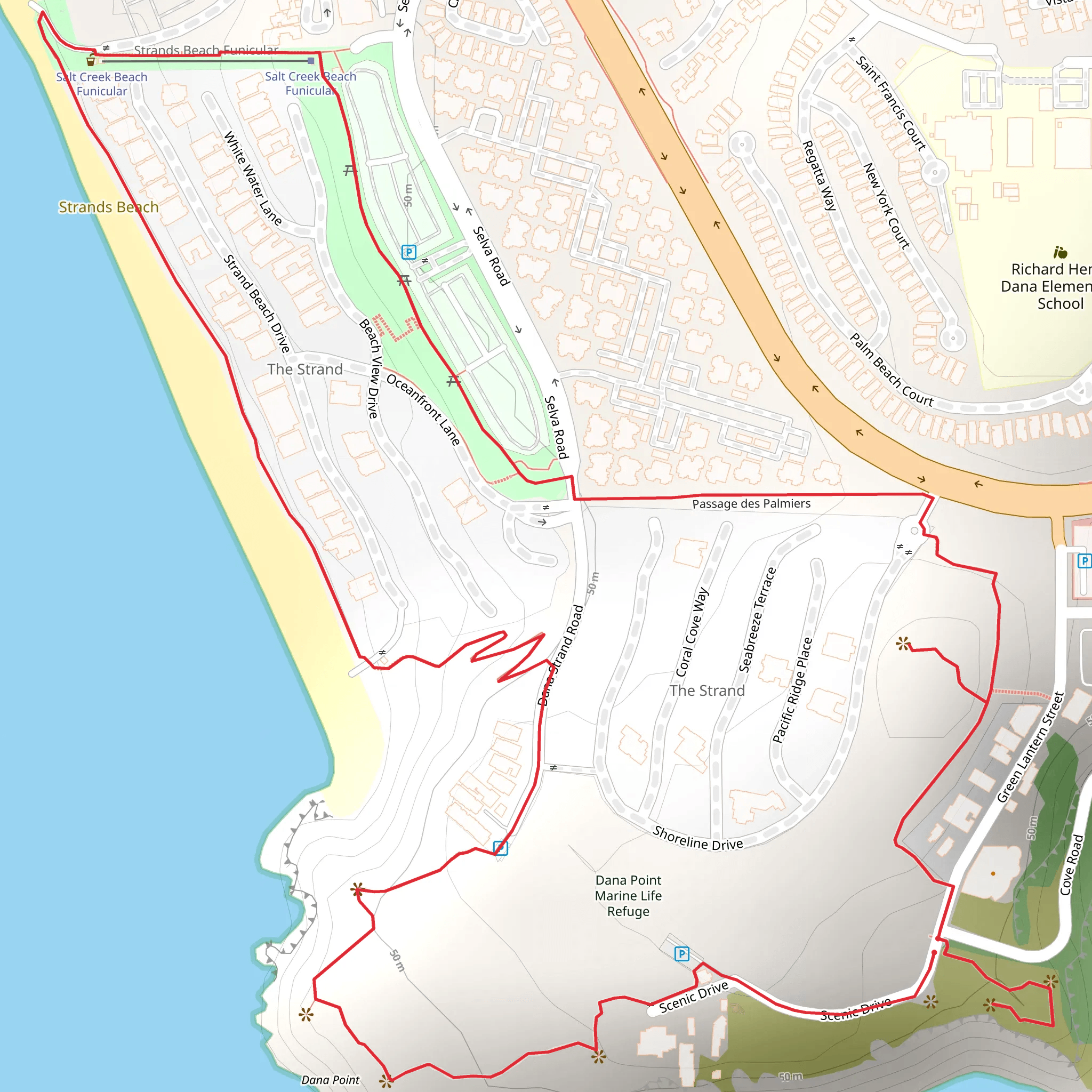 Dana Point, Strand Beach and Salt Creek Beach Loop mobile static map