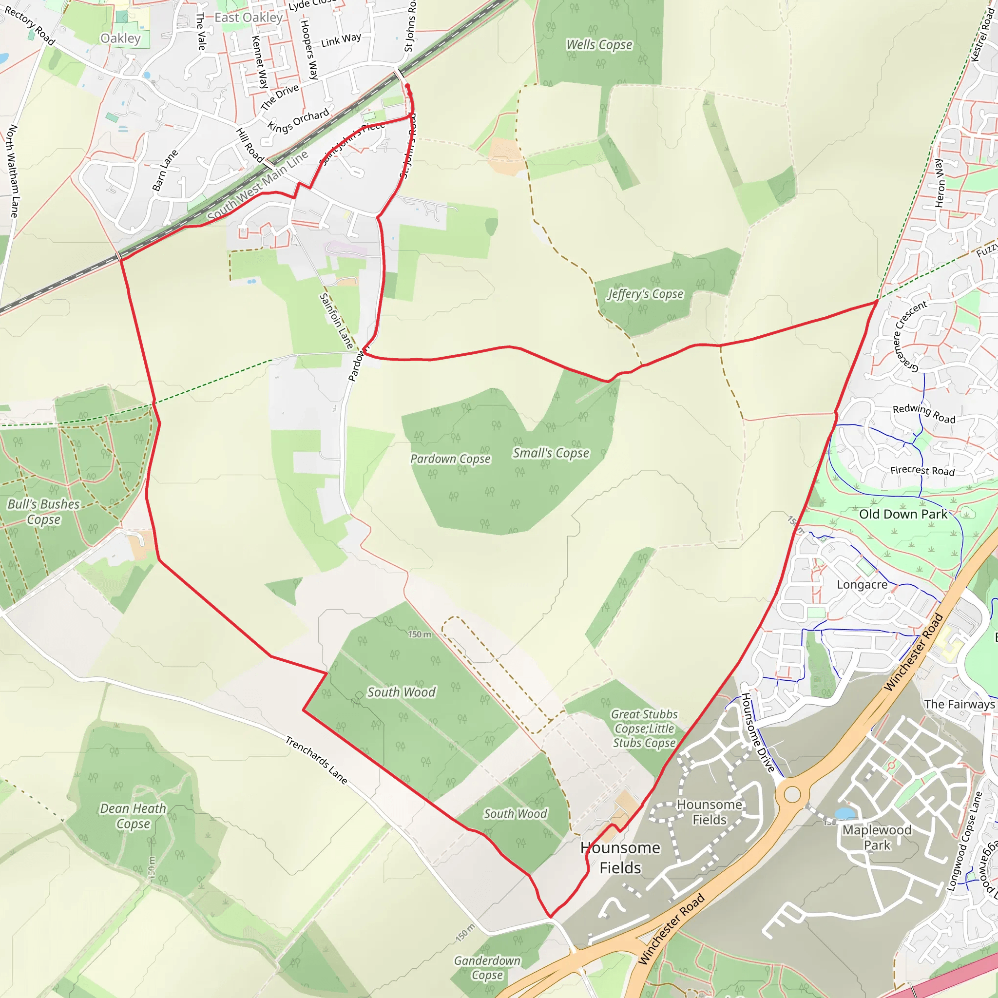 Small's Copse and South Wood Loop - East Oakley mobile static map
