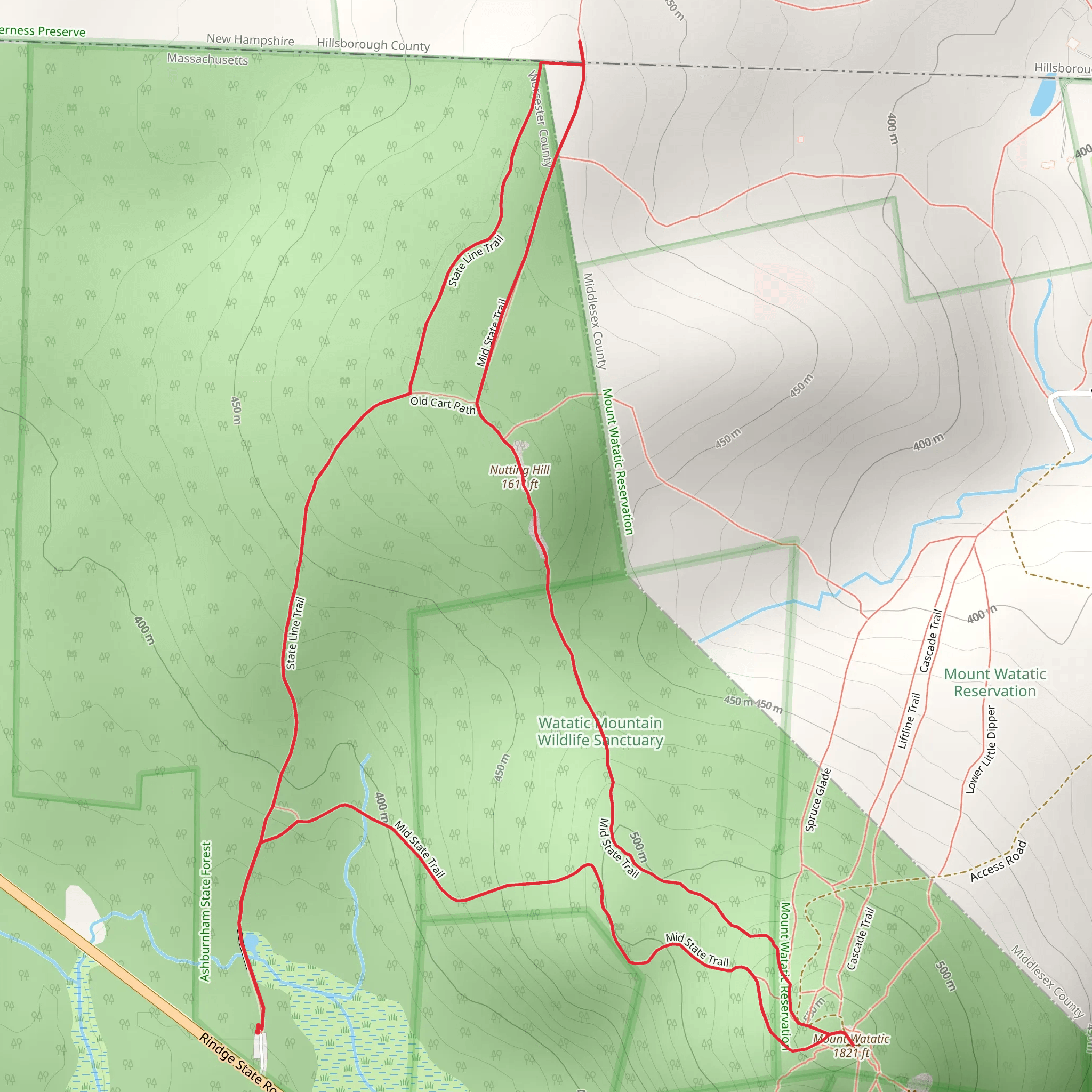Mount Watatic and Nutting Hill Loop mobile static map