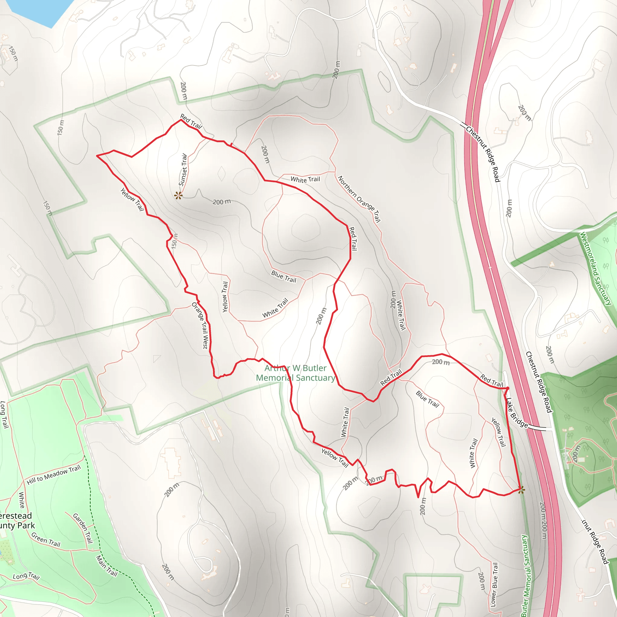 Red Trail Yellow Trail Loop - Butler Sancturary mobile static map