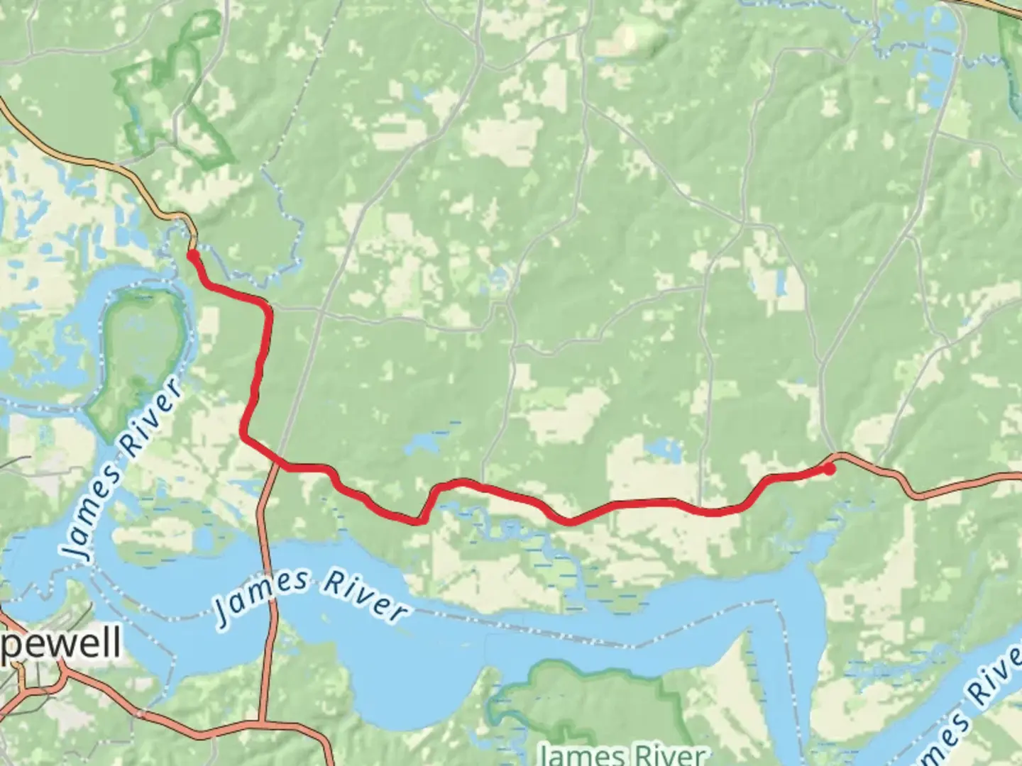 An image depicting the trail Virginia Capital Trail and its surrounding area.