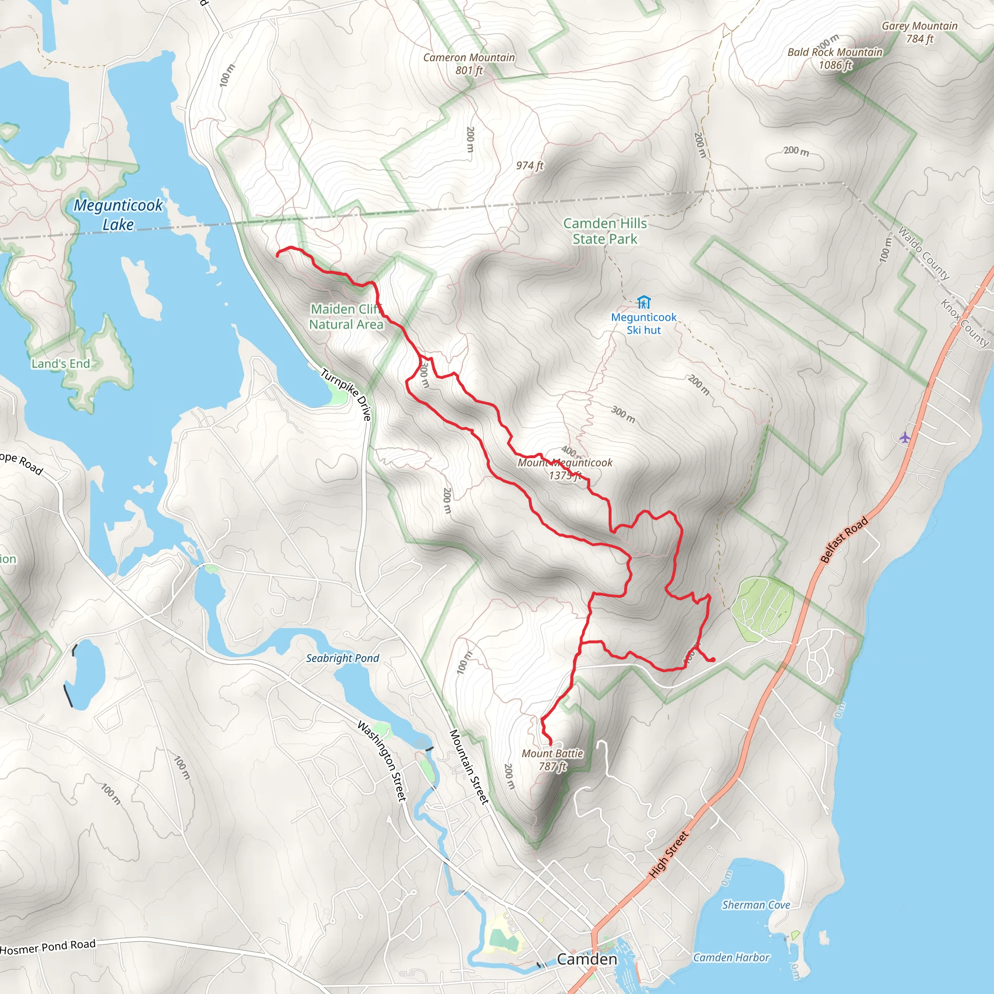 Mount Megunticook, Scenic Trail and Tablelands Trail Loop mobile static map