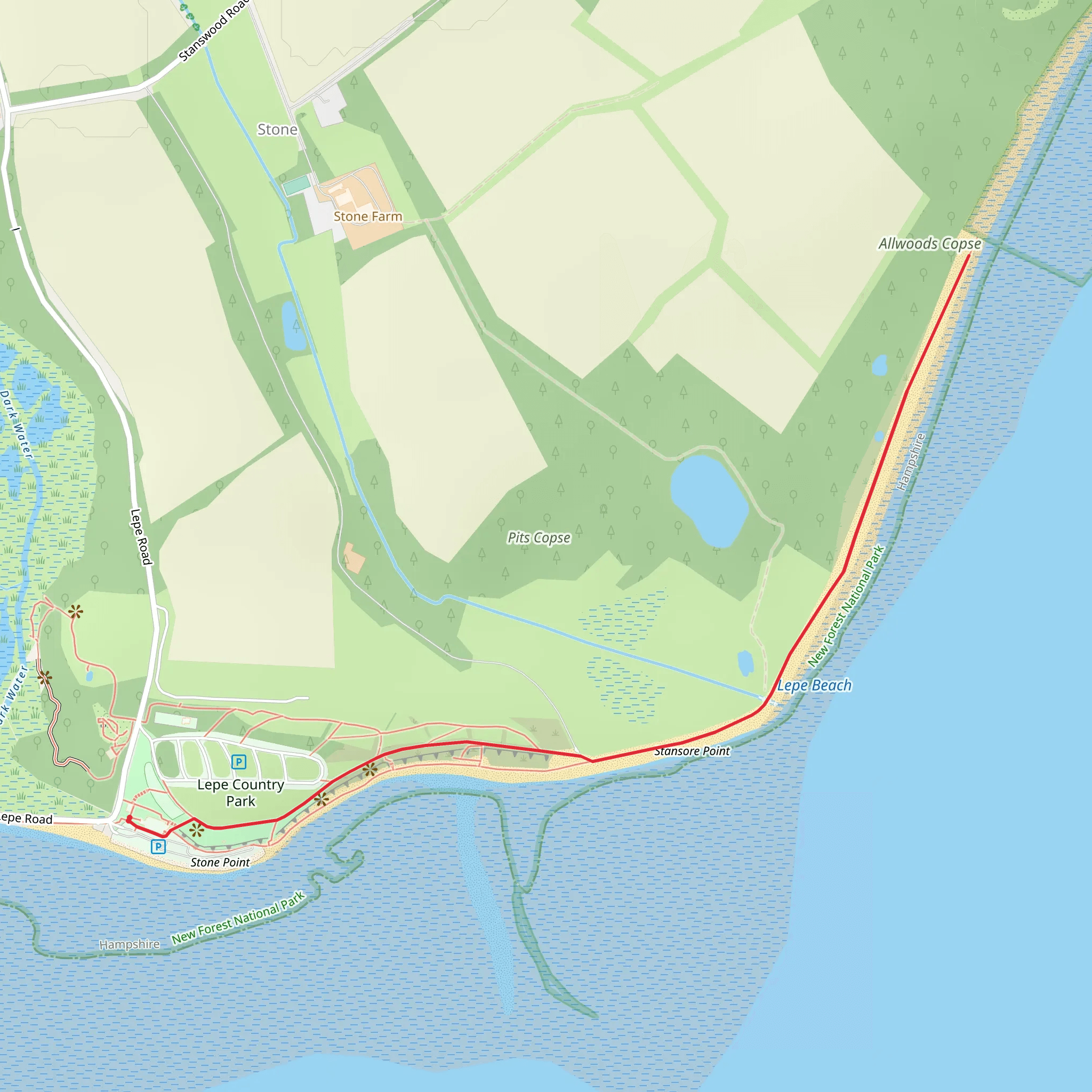 Lepe Country Park and Allwoods Copse mobile static map