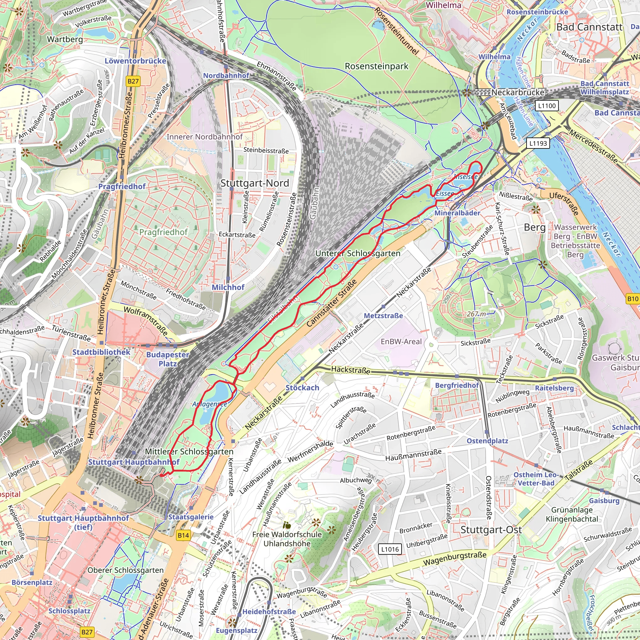 Anlagensee and Inselsee via Vom Schloss zum Schloessle mobile static map