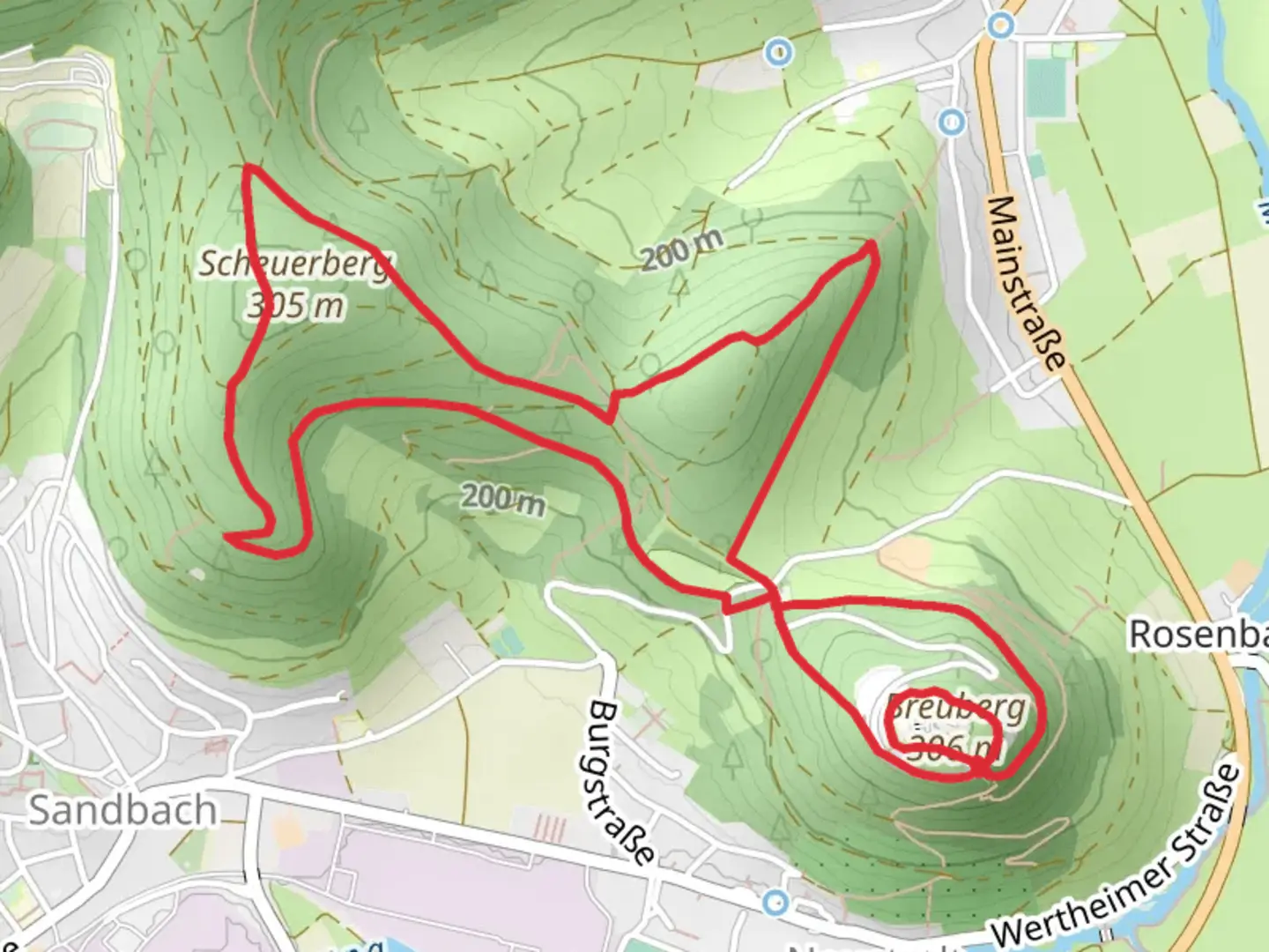 An image depicting the trail Scheuerberg via Hessenweg and its surrounding area.
