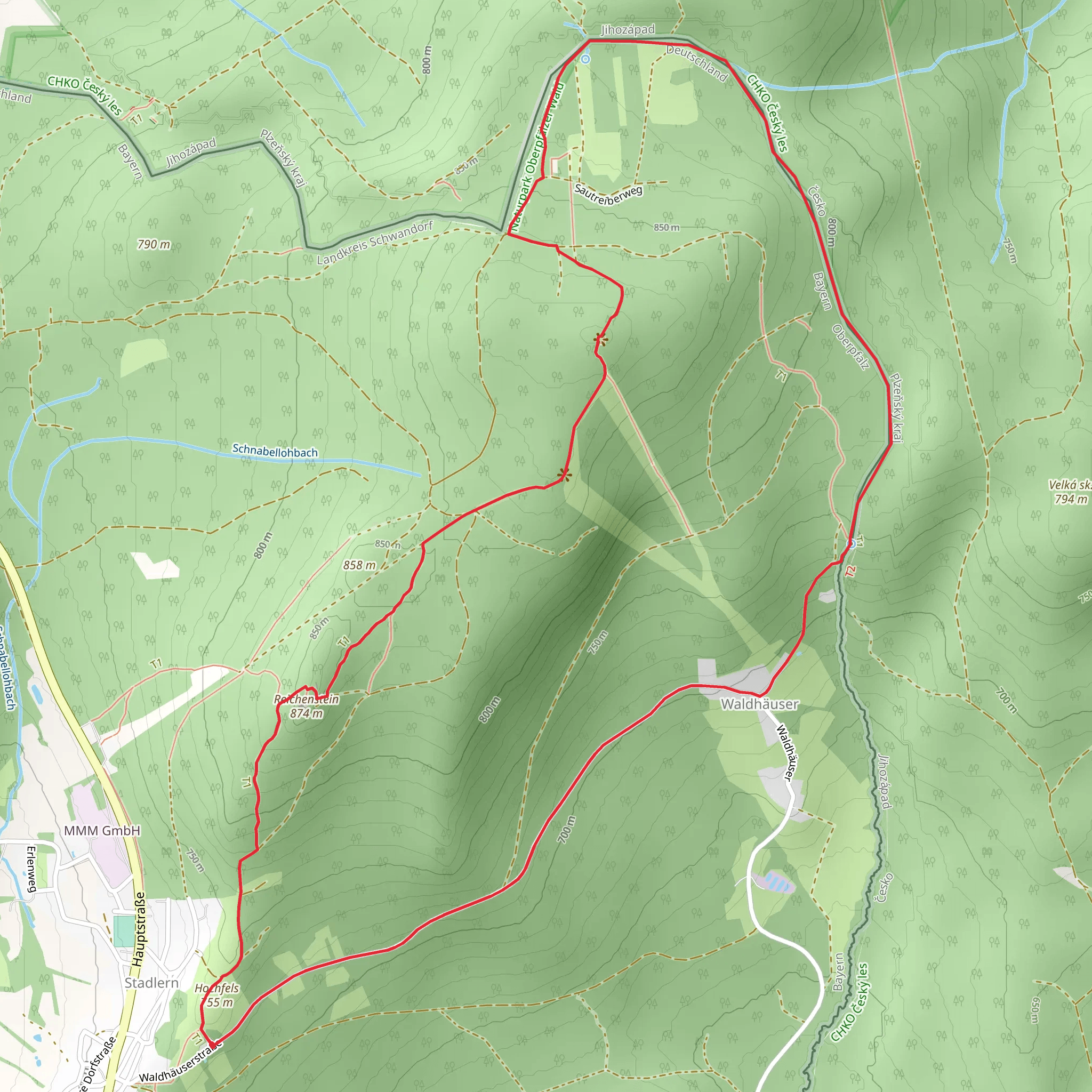 Hochfels, Reichenstein and Böhmerwaldturm Loop via Bayern Böhmen Runde 1 mobile static map