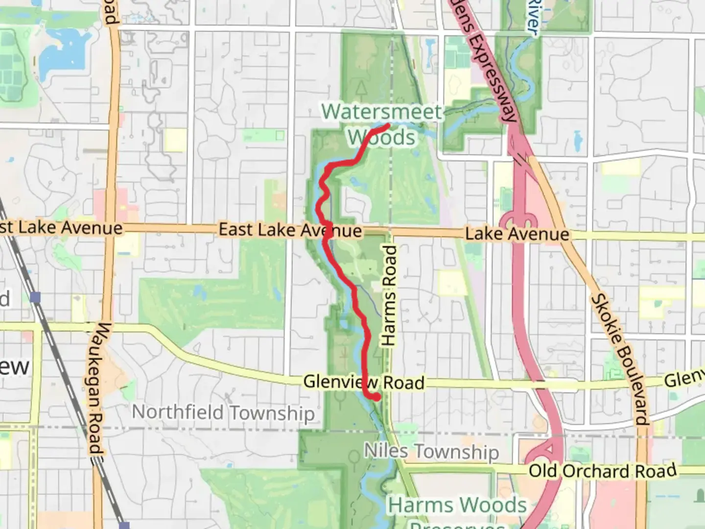 An image depicting the trail OBT - 8 Out and Back and its surrounding area.