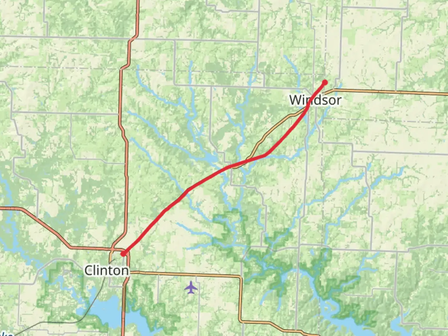 An image depicting the trail Katy Trail State Park - Clinton to Windsor and its surrounding area.