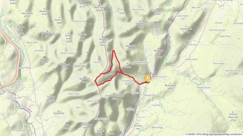 Cautley Spout Tongue, The Calf and Red Gill Beck mobile static map