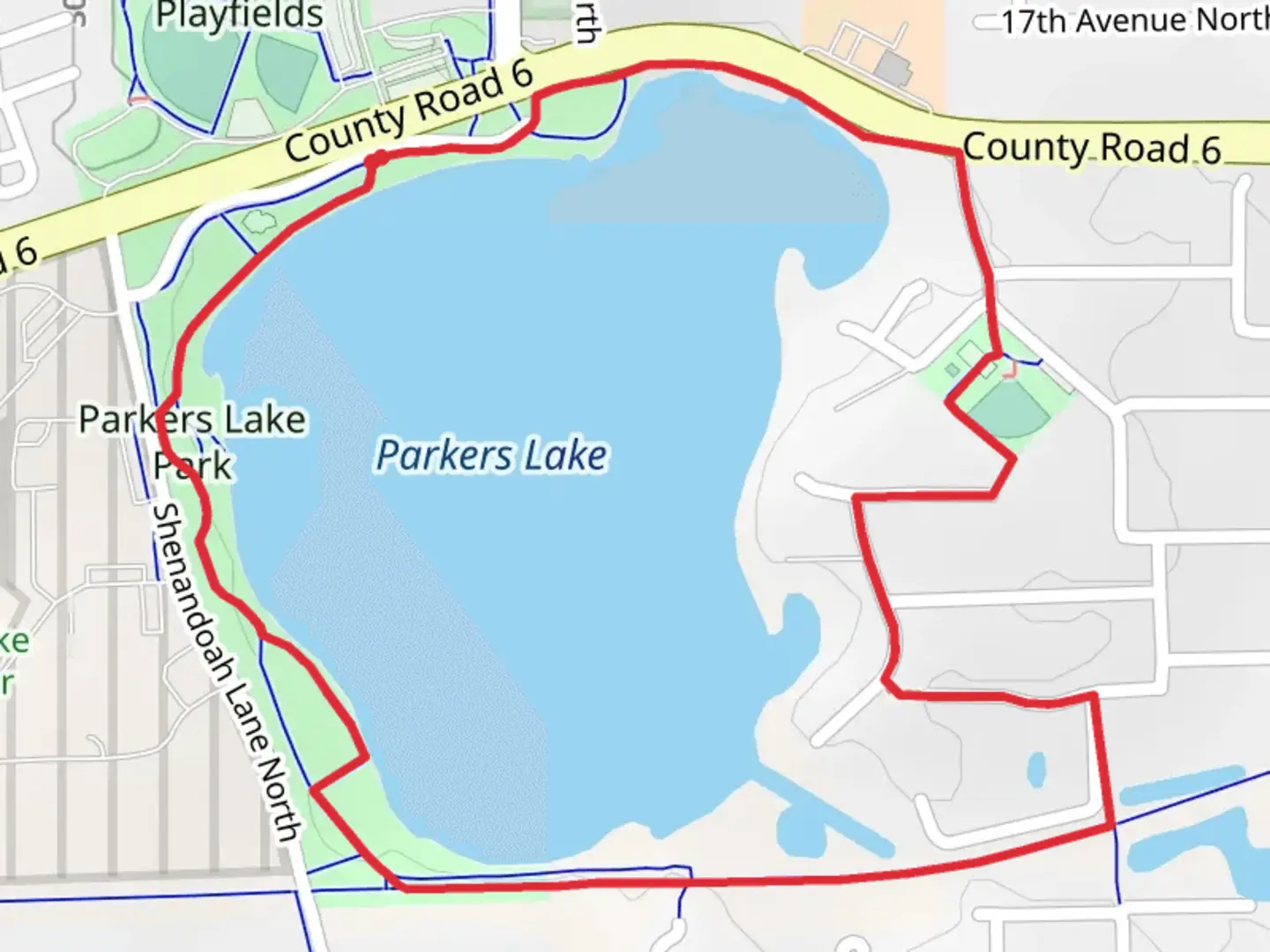 An image depicting the trail Parkers Lake and Park Loop and its surrounding area.