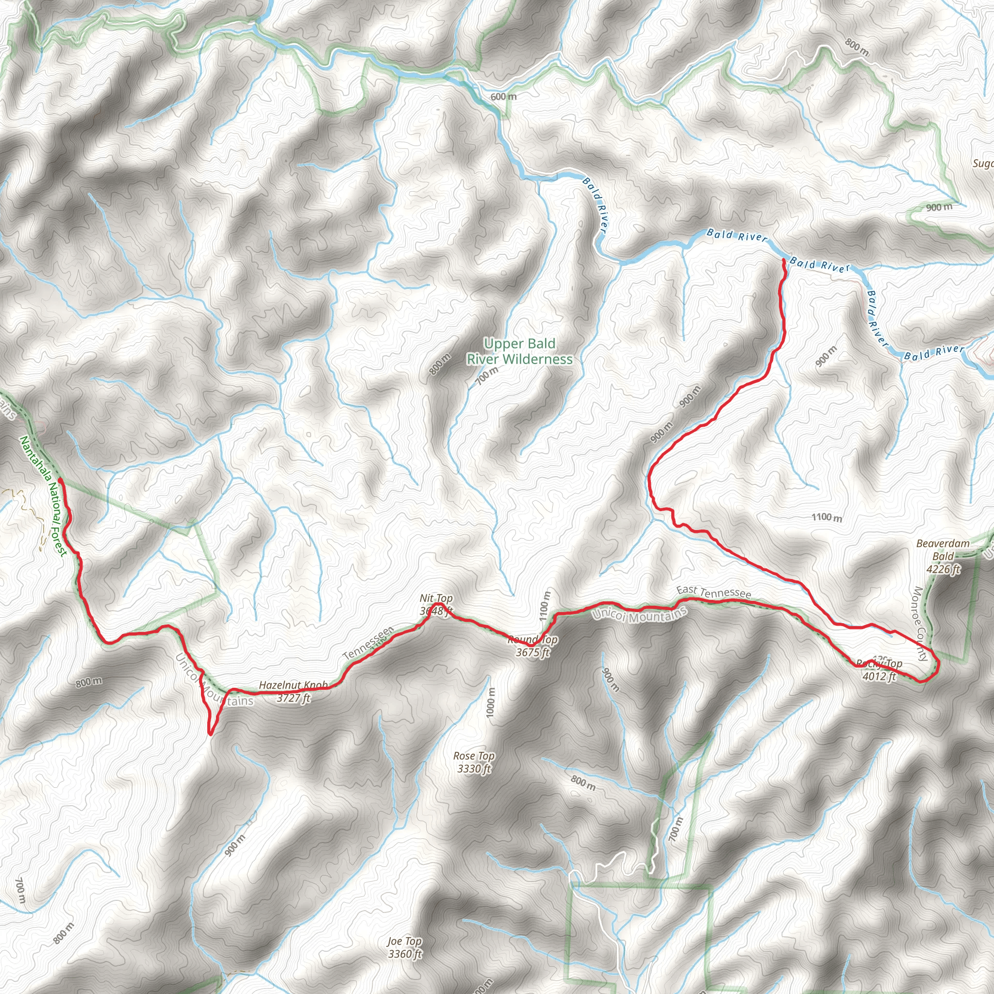 Hipps Gap, Hazelnut Knob and Bald Knob via Benton MacKaye Trail mobile static map